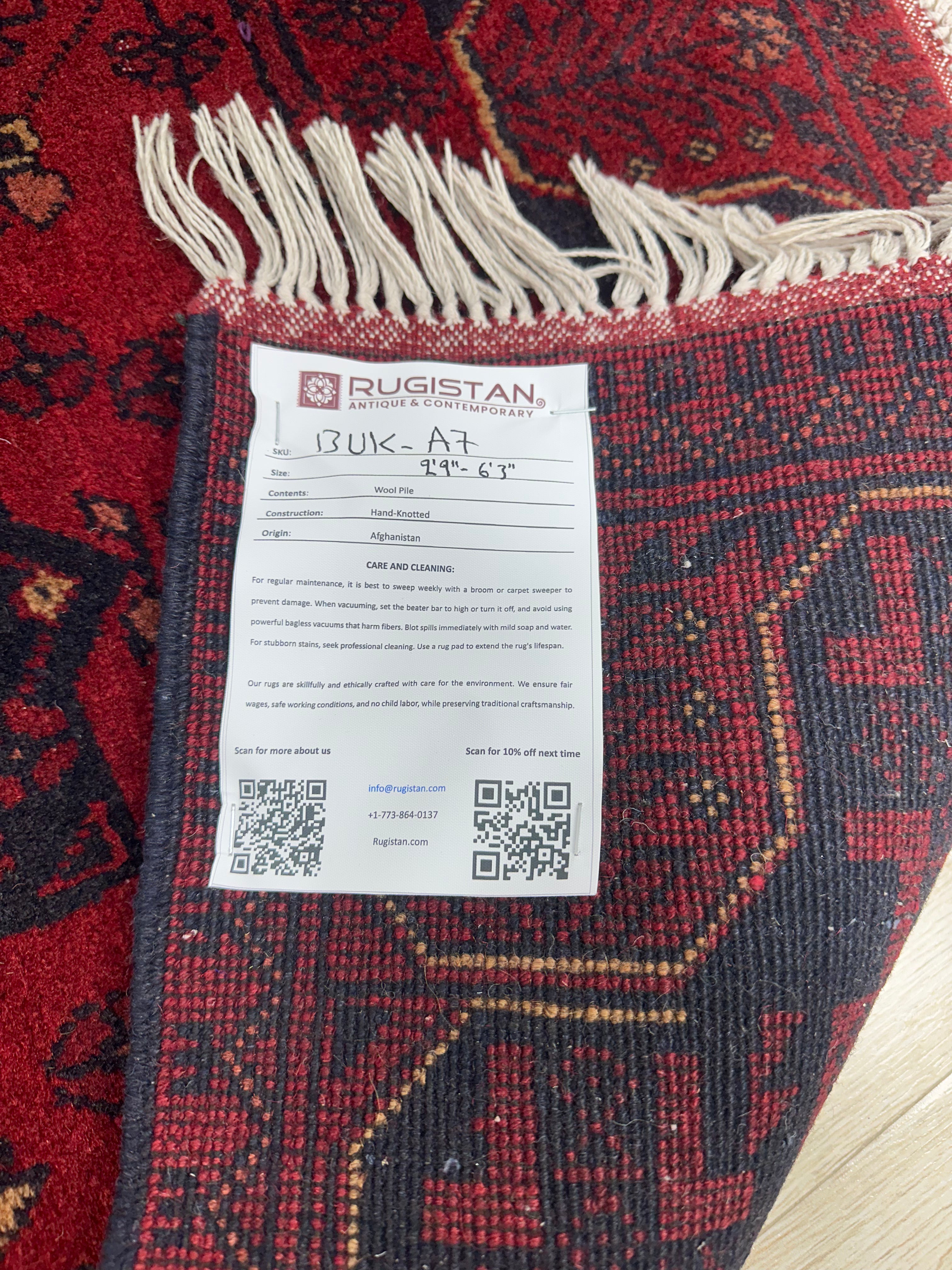 Afghan Bukhara Runner 2'9" x 6'3", Hand-Knotted Wool, Red, view 4