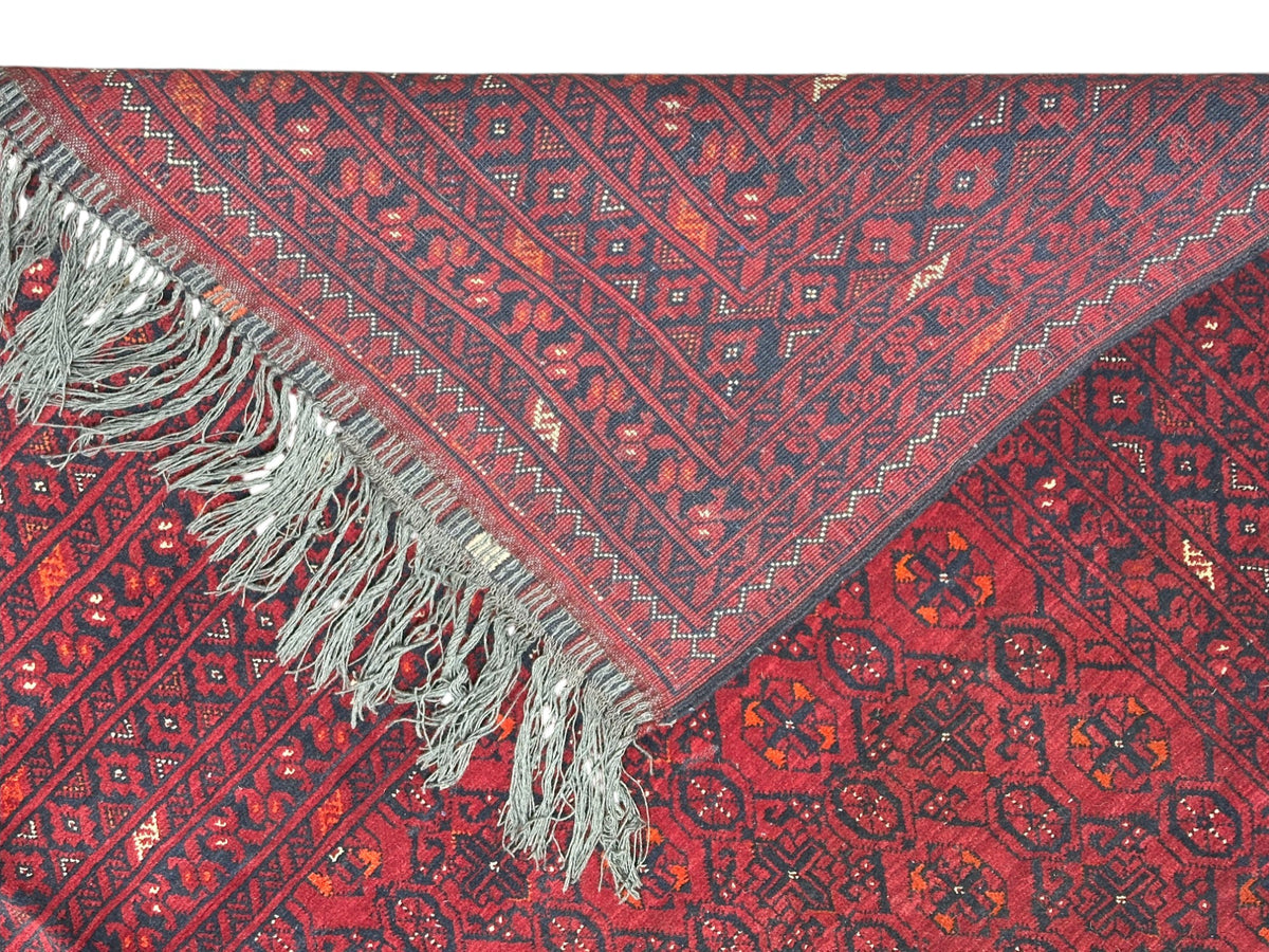 Afghan Beshir Tribal Rug 7x9, Burgundy, Red & Navy, Hand-Knotted Wool, view 3