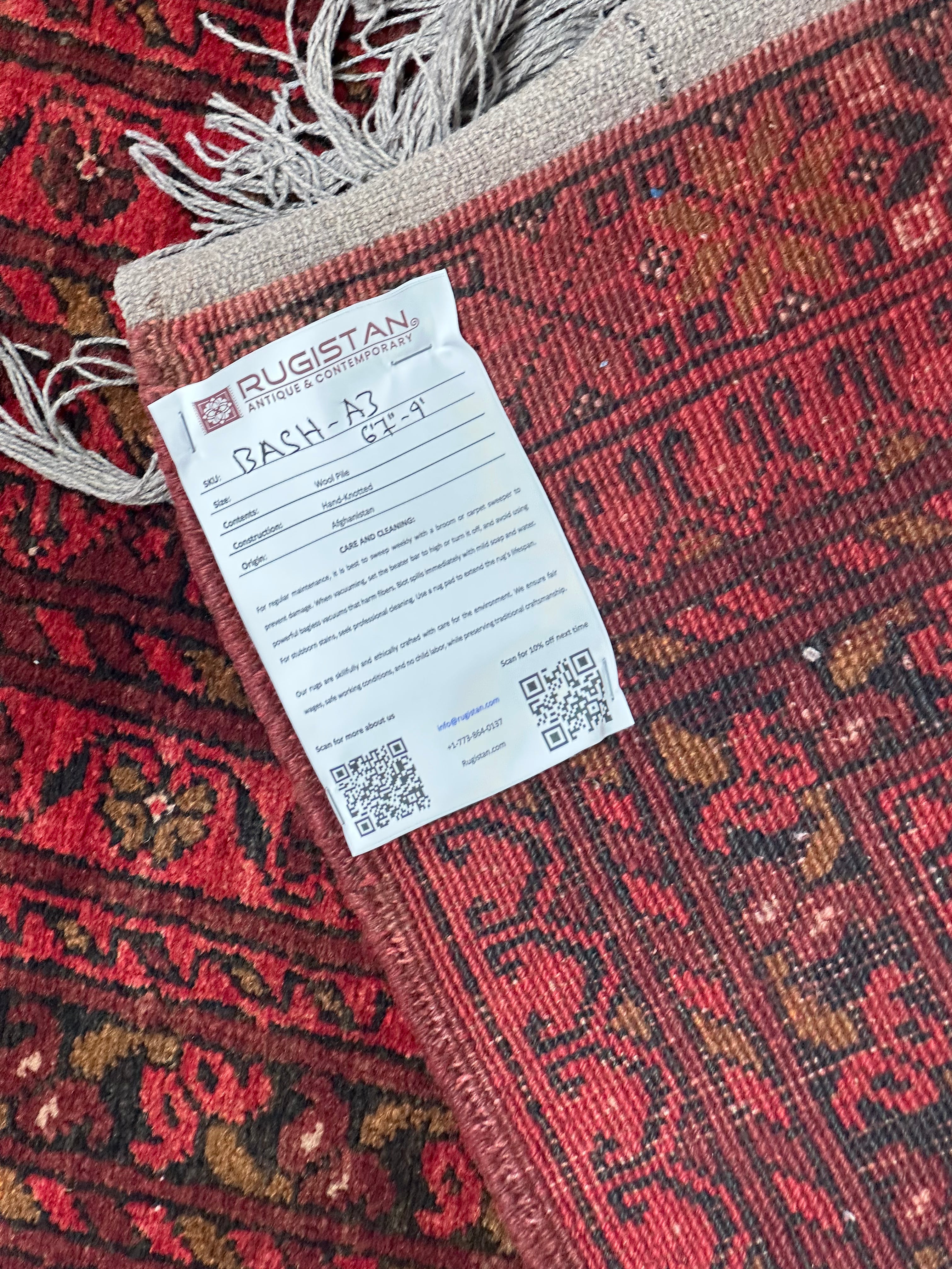 Afghan Beshir Rug 6x9, Burgundy, Red & Navy, Hand-Knotted Wool, view 4