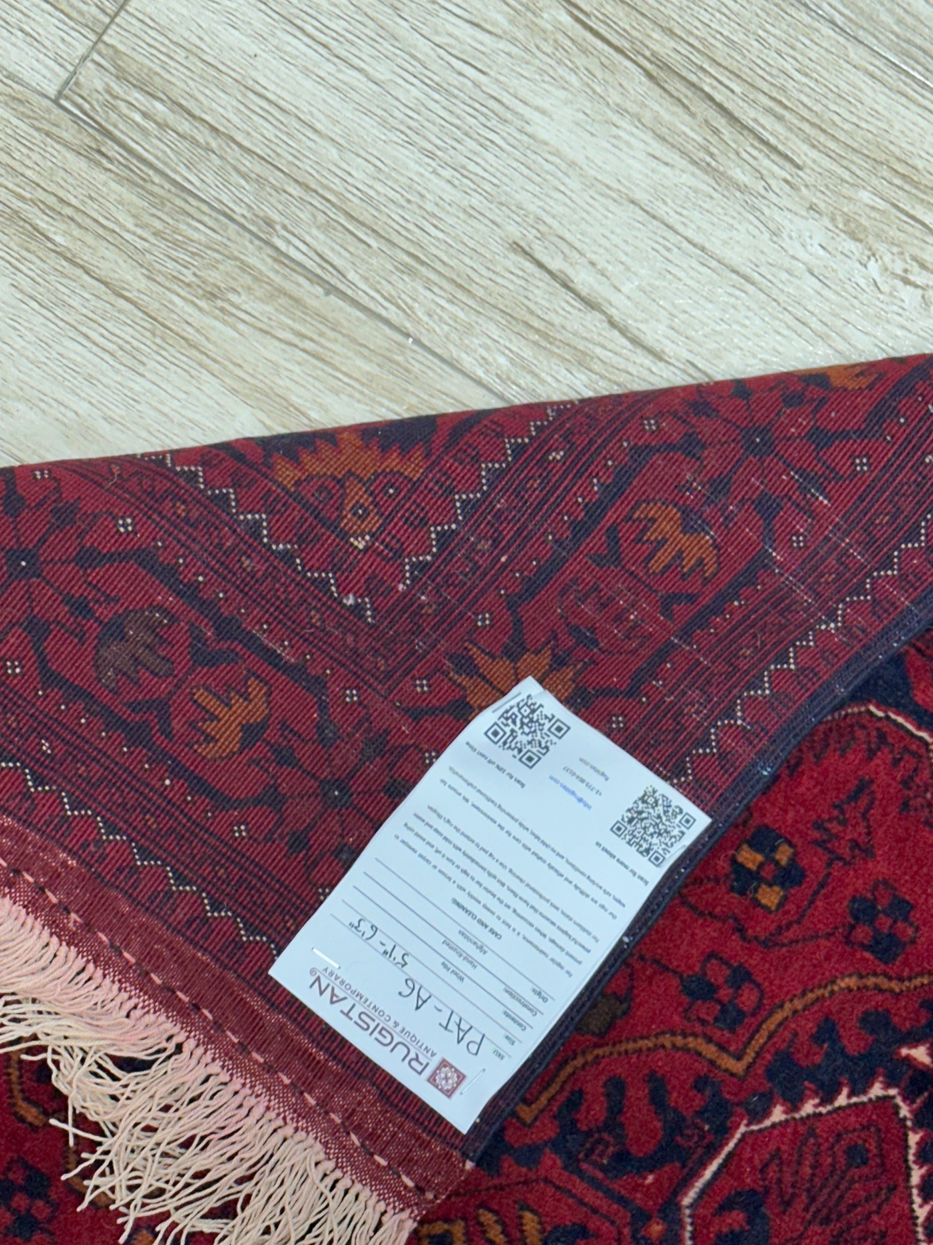 Afghan Patnos Rug 5'1" x 6'3", Hand-Knotted Beljik Wool, Red & Gold, view 4