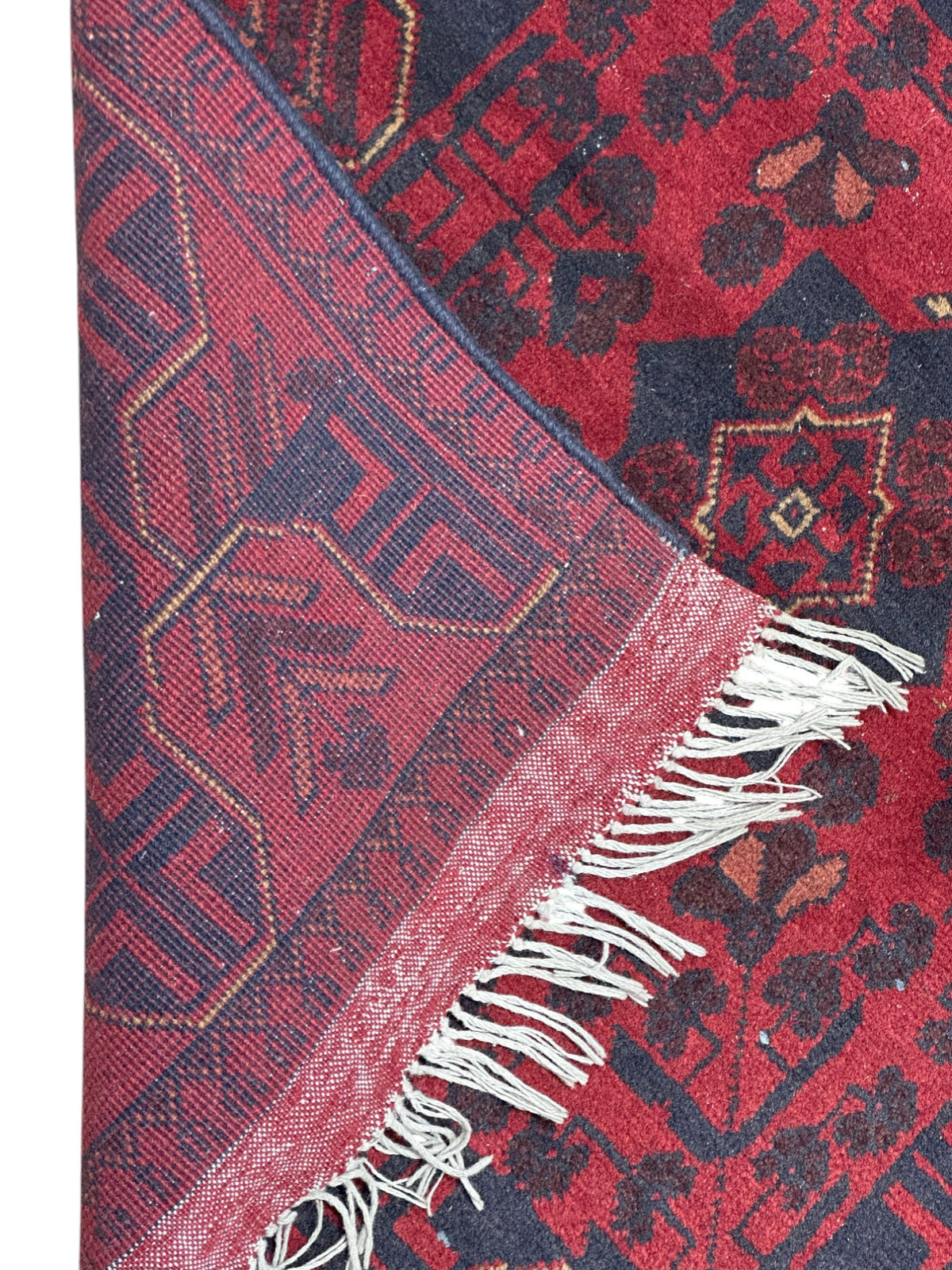 Afghan Bukhara Runner 2'8" x 6'3", Hand-Knotted Wool, Red & Black, view 3
