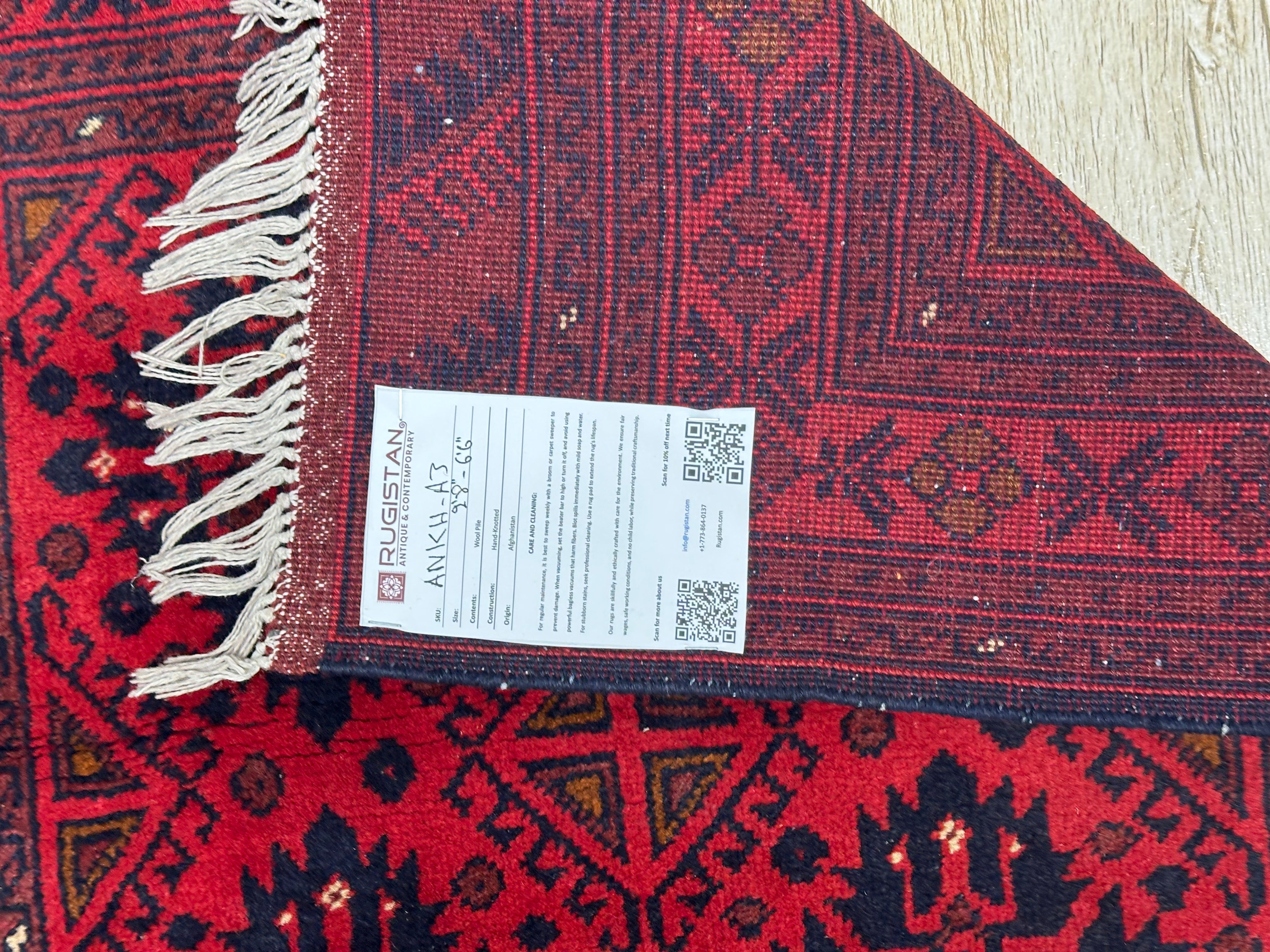 Afghan Andkhoy Runner 2'8" x 6'6", Hand-Knotted Wool, Red & Blue, view 4