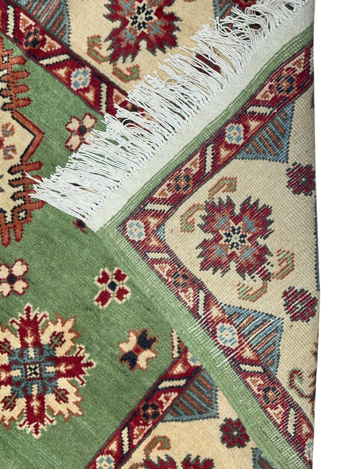 Afghan Mamluk Rug 4'11" x 6'9", Hand-Knotted Wool, Green, Cream & Red, view 3