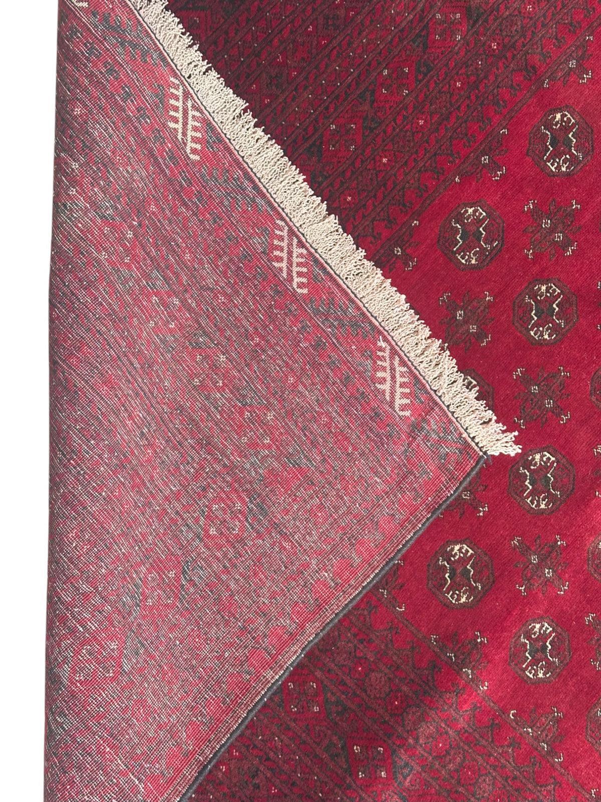 Afghan Mauri Rug 6x9, Red, Burgundy & Ivory, Hand-Knotted Wool, view 9