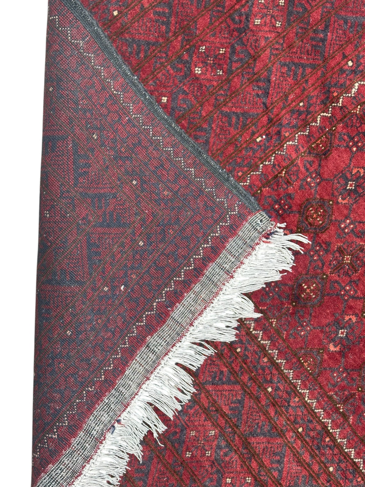 Afghan Beshir Rug 7x9, Burgundy, Navy & Red, Hand-Knotted Wool, view 3
