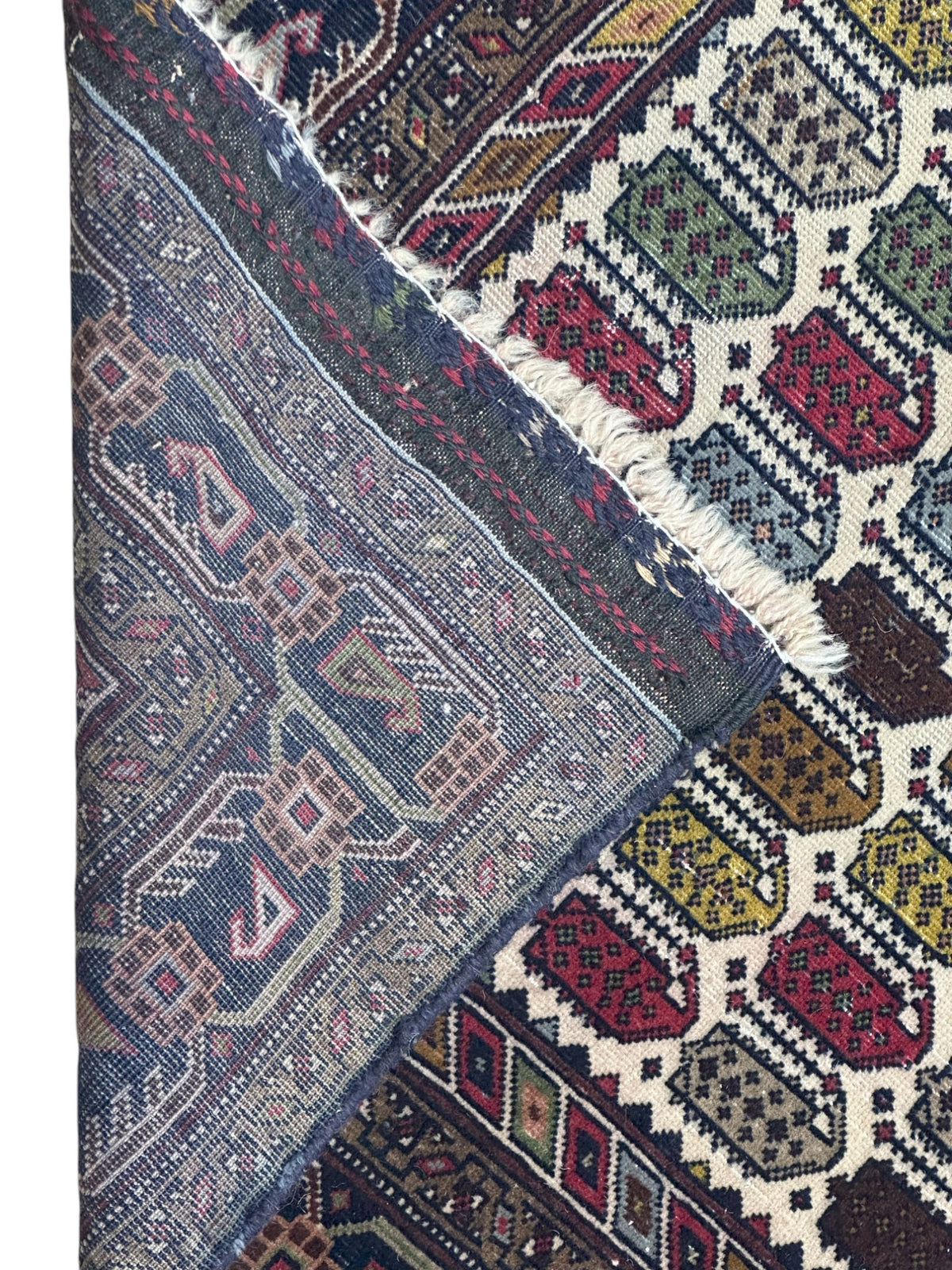 Afghan Prayer Rug 3x5, Navy, Ivory & Burgundy, Hand-Knotted Wool, view 3