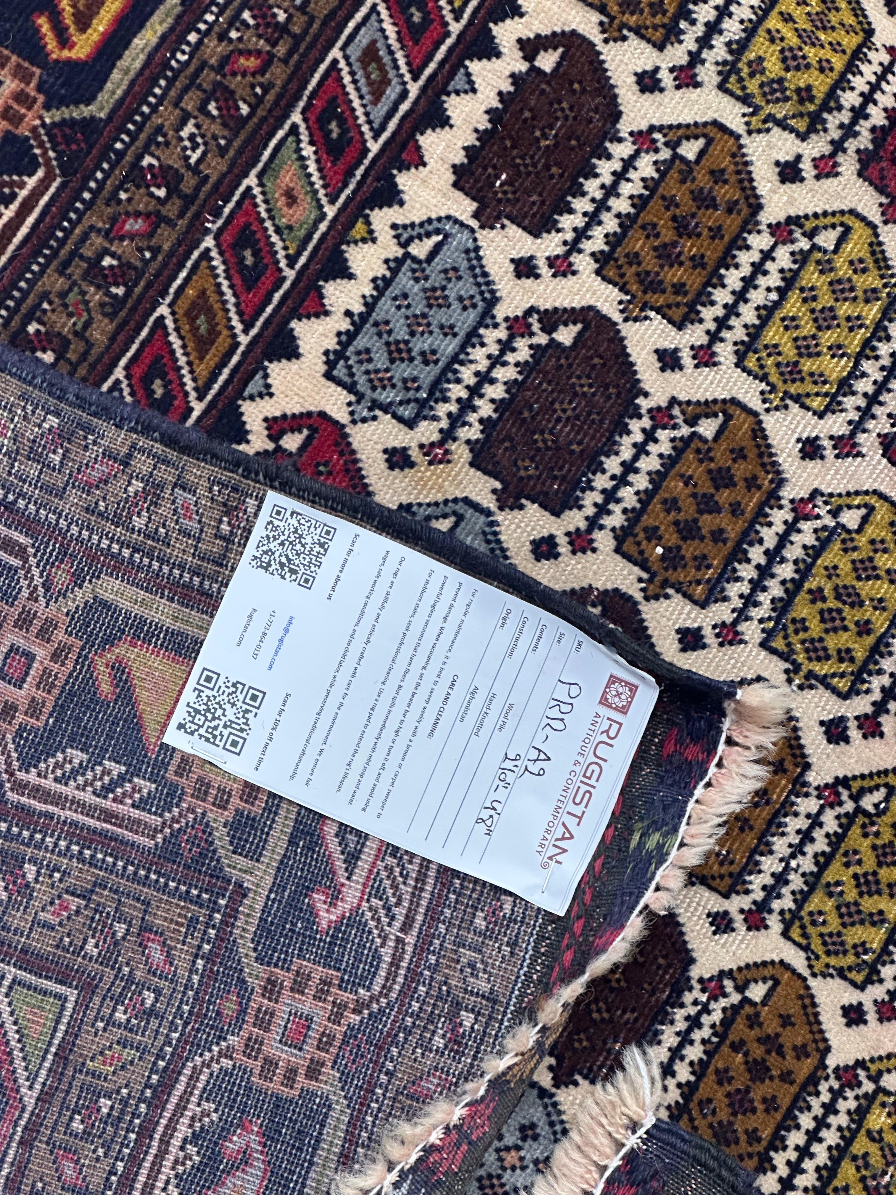 Afghan Prayer Rug 3x5, Navy, Ivory & Burgundy, Hand-Knotted Wool, view 4