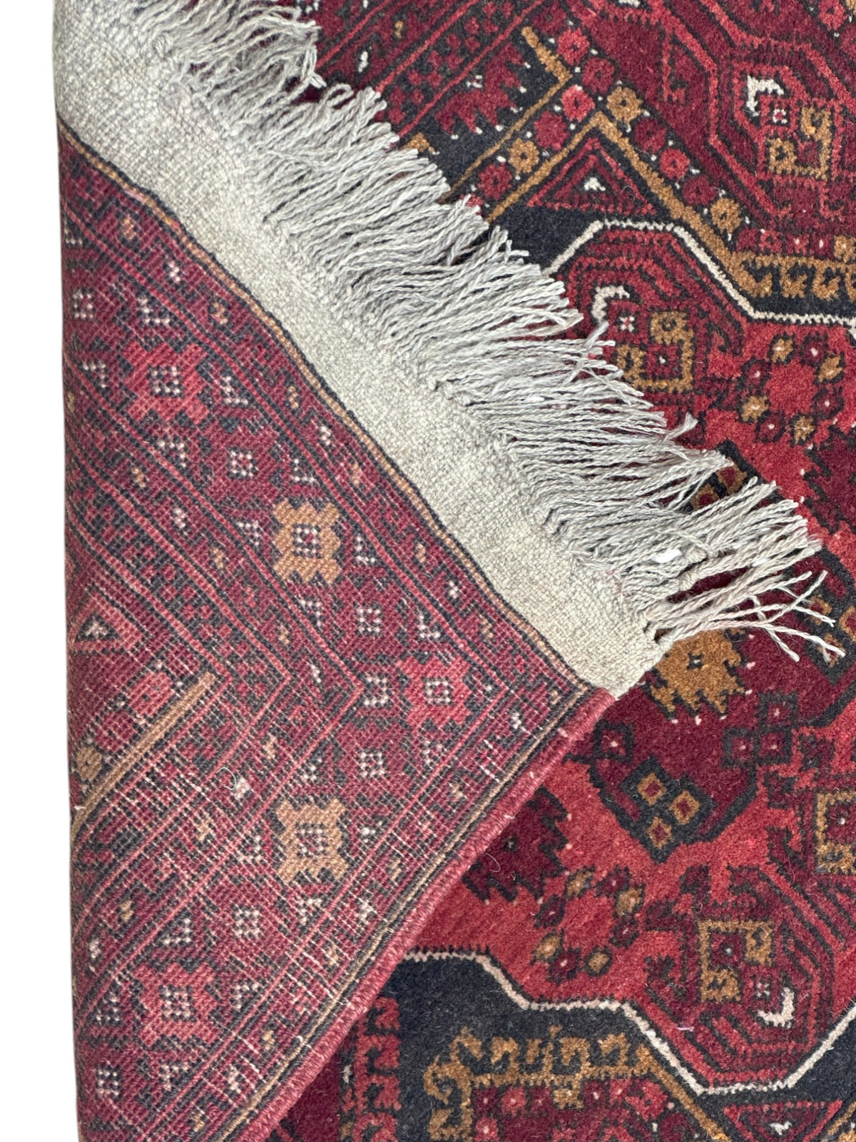 Afghan Jwaly Runner 2'9" x 9'7", Hand-Knotted Wool, Red & Black, view 3