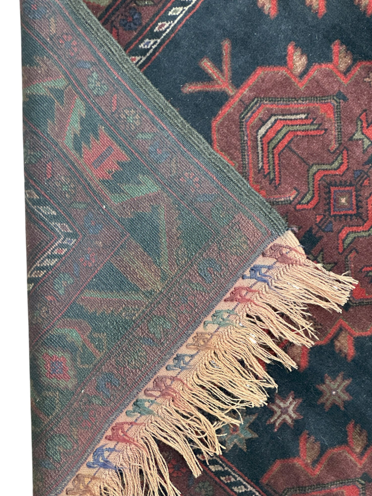Afghan Patnos Rug 3'3" x 5'5", Hand-Knotted Wool, Red & Blue, view 3