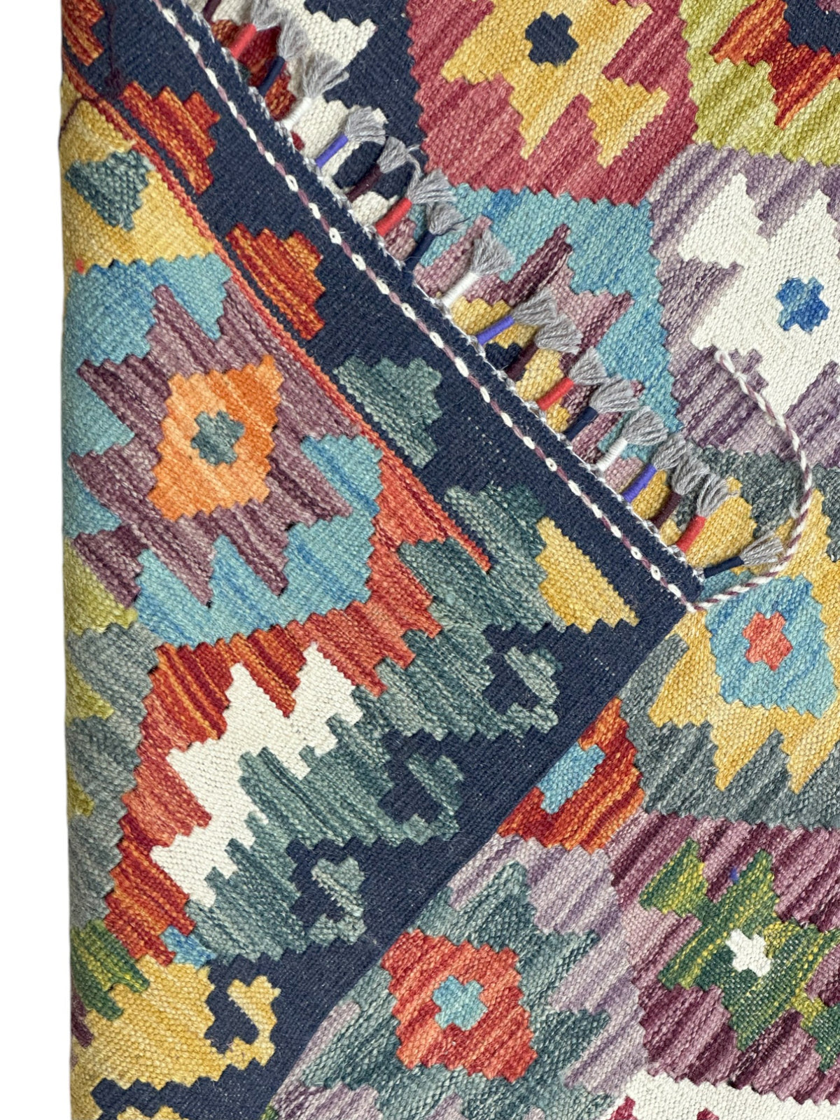 Afghan Kilim Runner 3x10, Navy, Gold & Rust, Hand-Woven Wool Flatweave, view 3
