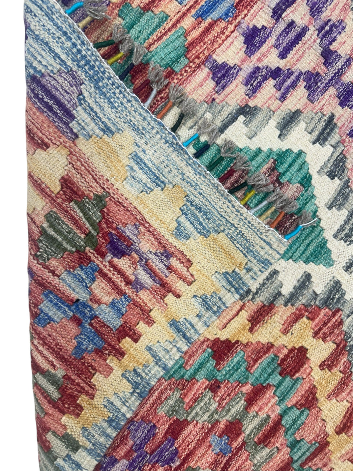Afghan Kilim Rug 4x7, Rust, Pink & Purple, Hand-Woven Wool Flatweave, view 3