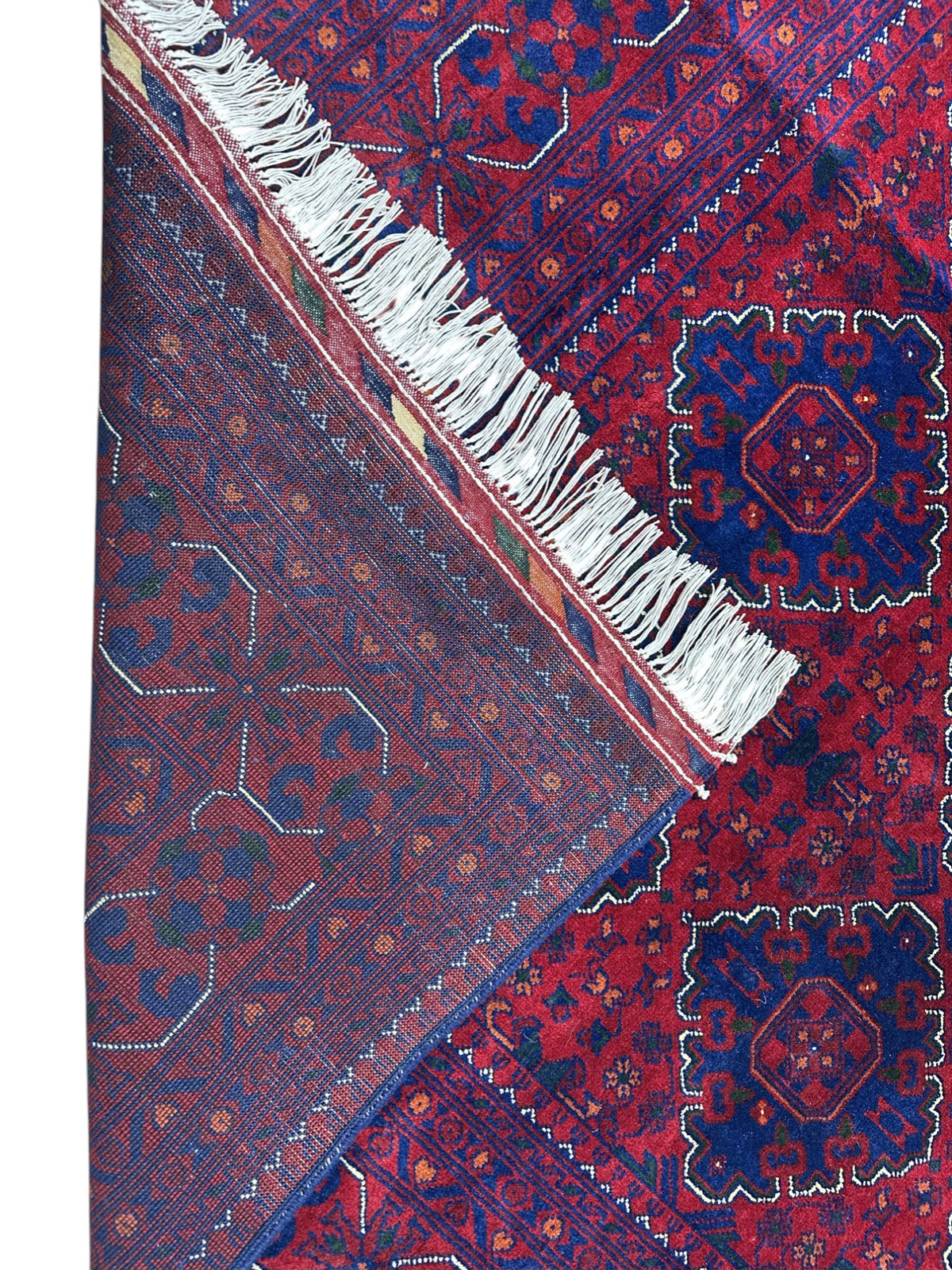 Afghan Khamyab Rug 6'7" x 9'8", Hand-Knotted Wool, Red & Green, view 3