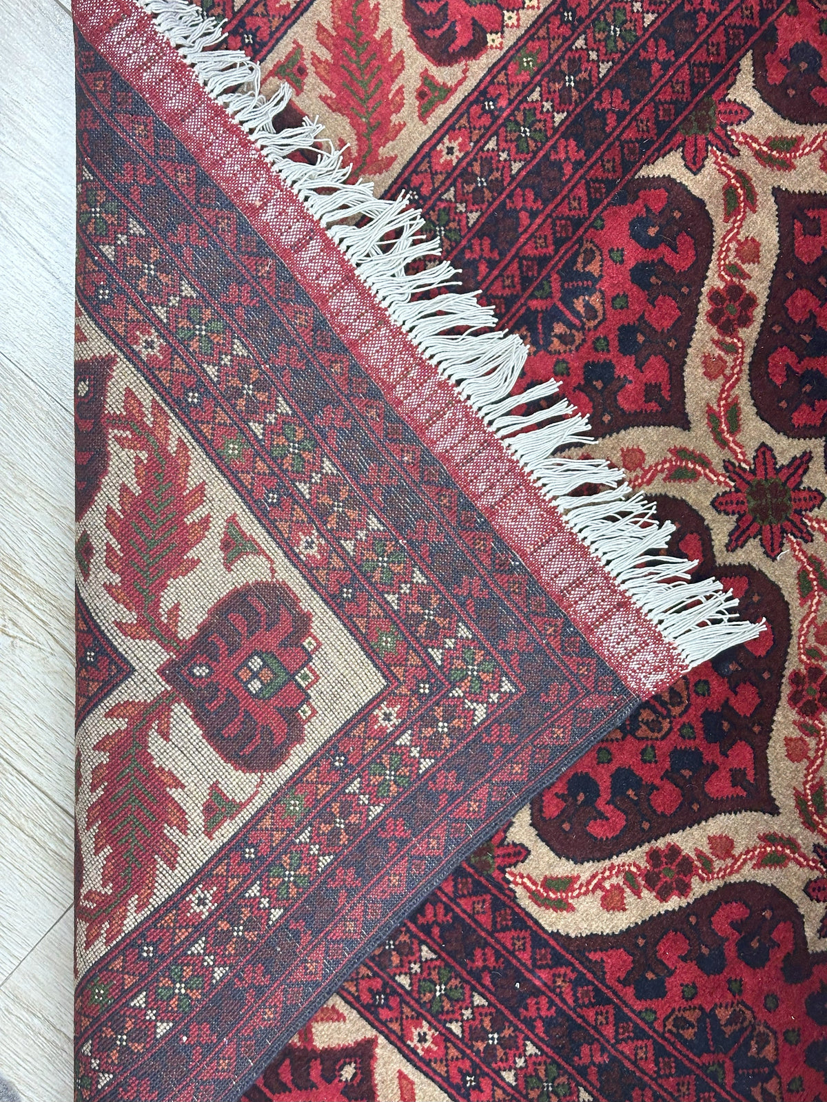 Afghan Rug 7x9, Burgundy, Red & Ivory, Hand-Knotted Wool, view 3