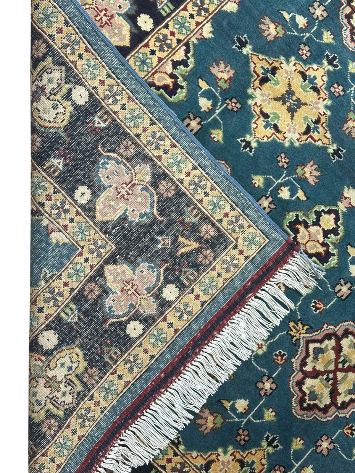 Afghan Rug 7x9, Teal, Navy & Gold, Hand-Knotted Wool, view 3