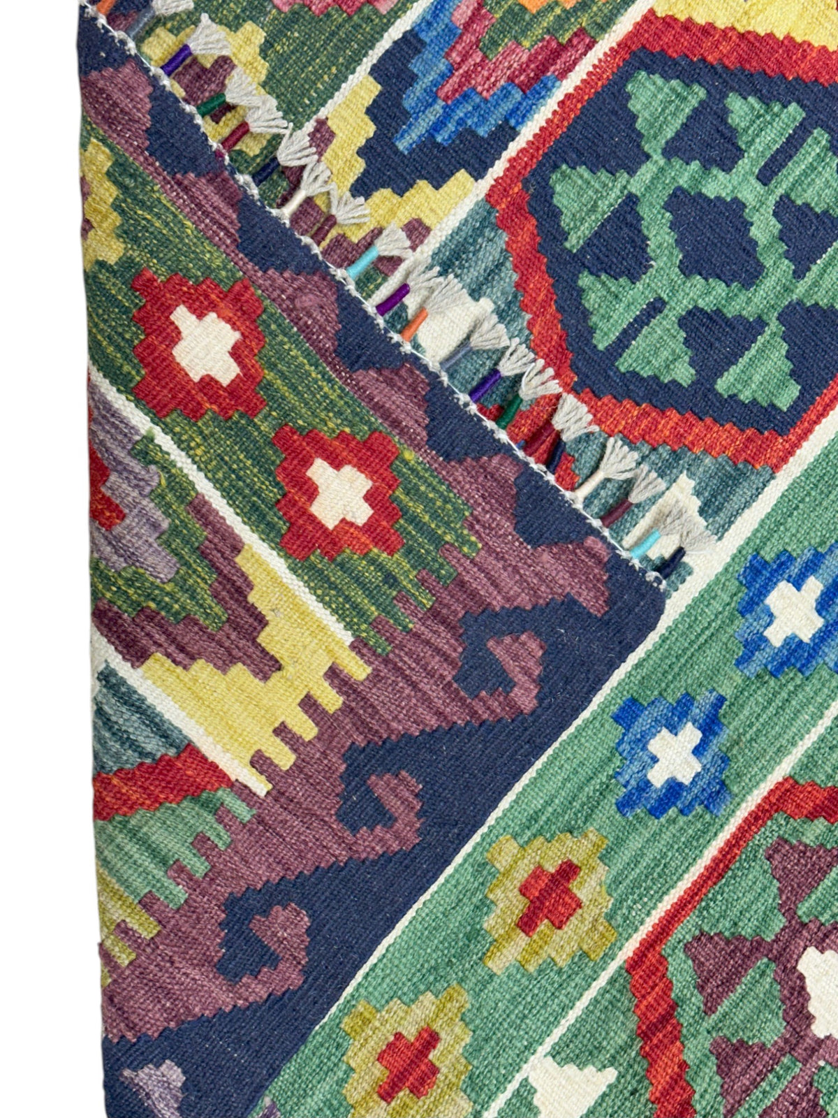 Afghan Kilim Rug 5x7, Green, Red & Navy, Hand-Woven Wool Flatweave, view 3