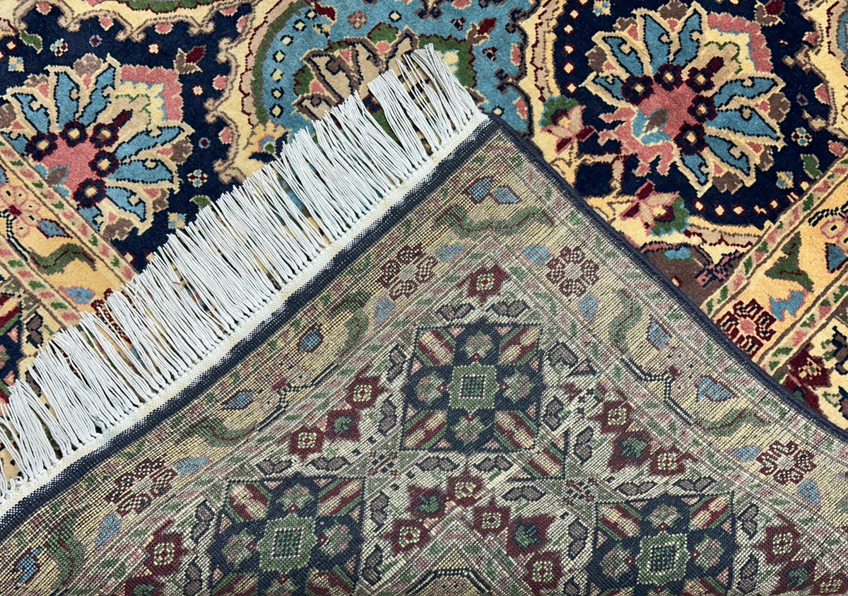 Afghan Rug 7x9, Navy, Beige & Gold, Hand-Knotted Wool, view 3