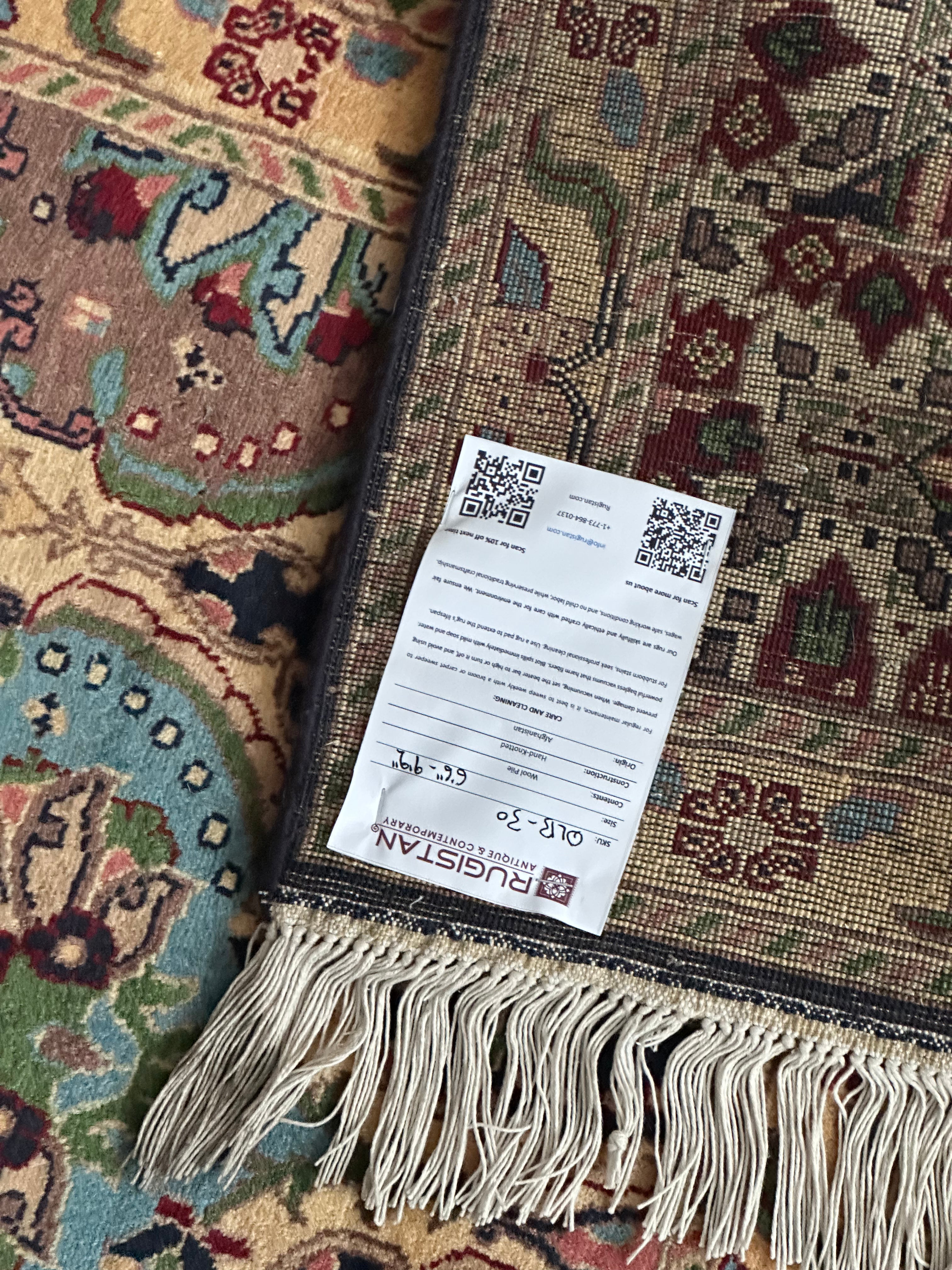 Afghan Rug 7x9, Navy, Beige & Gold, Hand-Knotted Wool, view 4