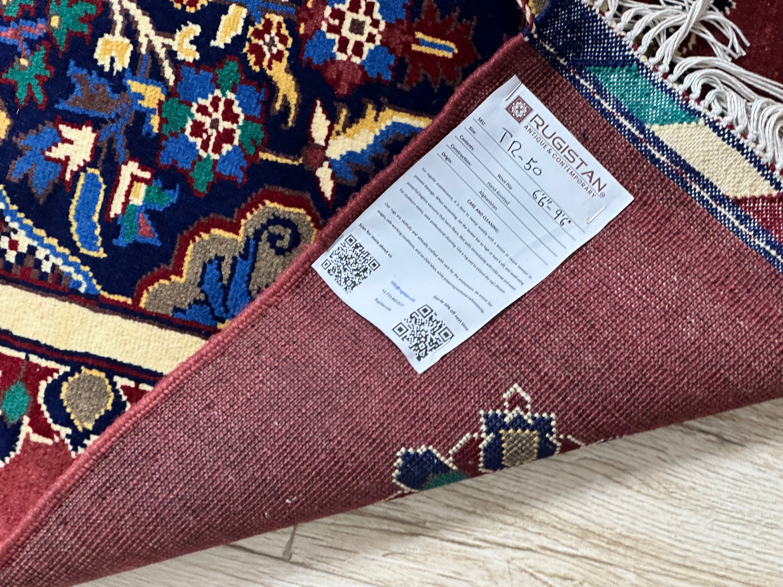 Afghan Rug 7x10, Burgundy, Ivory & Navy, Hand-Knotted Wool, view 4