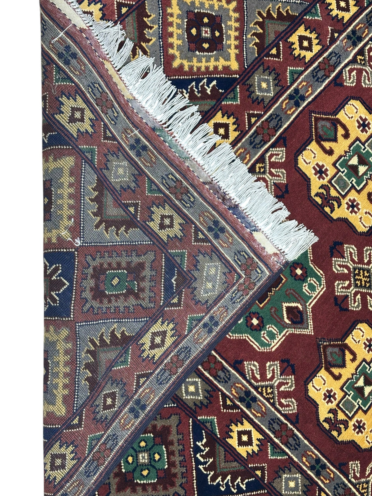Afghan Turkmen Rug 6x10, Burgundy, Navy & Gold, Hand-Knotted Wool, view 3