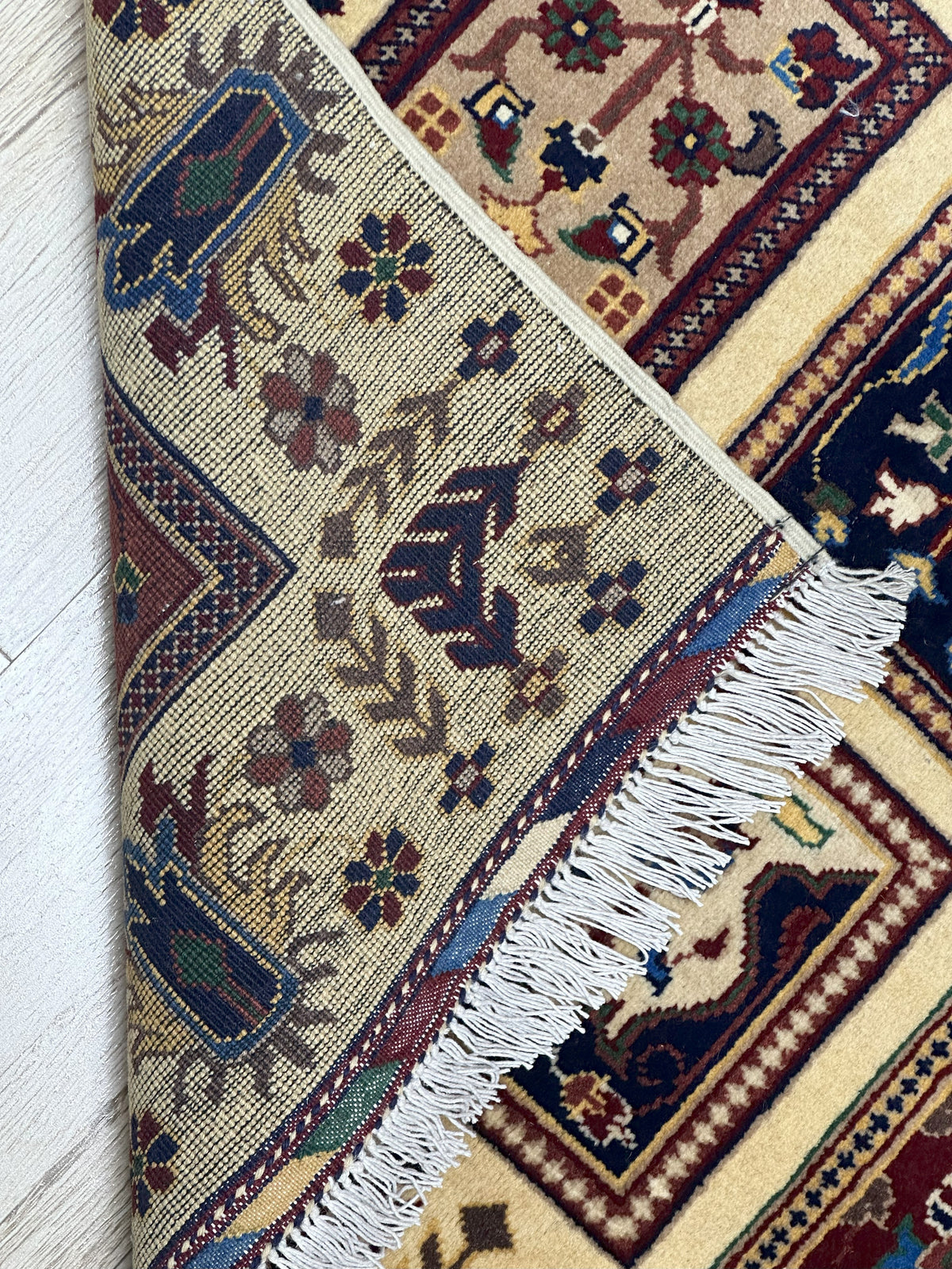 Afghan Bakhtiari Rug 3x5, Beige, Navy & Red, Hand-Knotted Wool, view 3