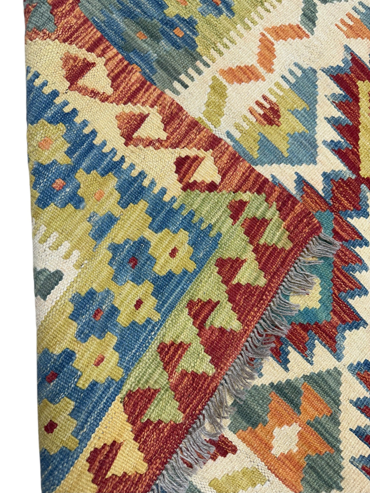 Afghan Kilim Rug 5x6, Rust, Ivory & Teal, Hand-Woven Wool Flatweave, view 3