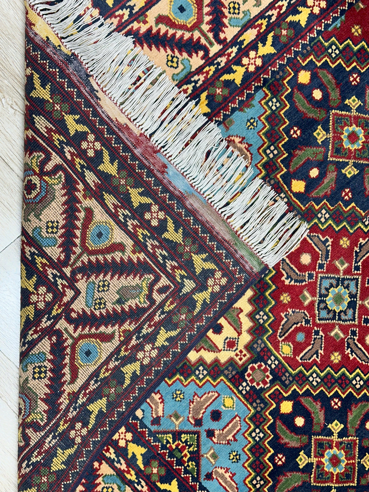 Afghan Rug 7x10, Navy, Light Blue & Gold, Hand-Knotted Wool, view 3