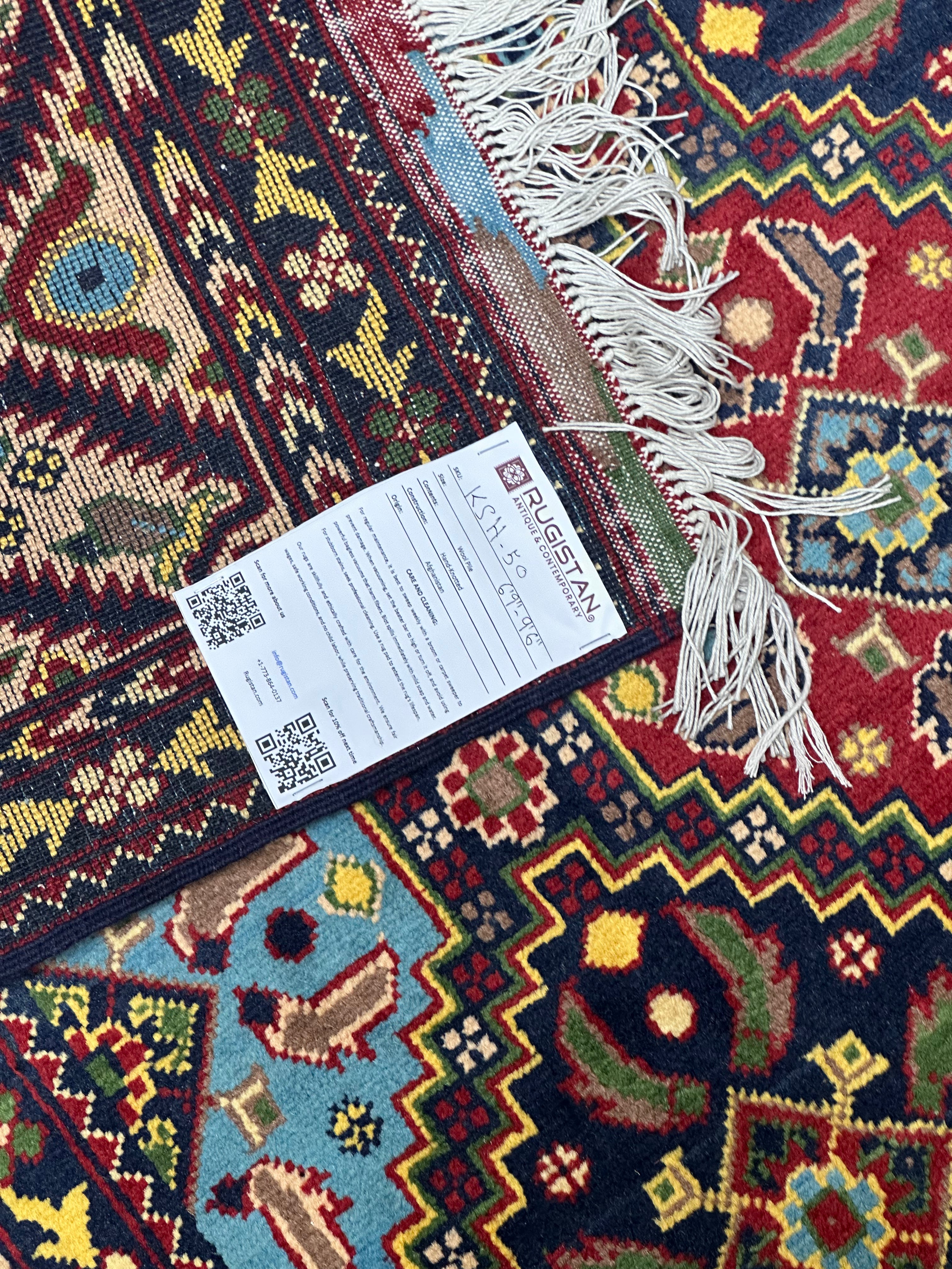 Afghan Rug 7x10, Navy, Light Blue & Gold, Hand-Knotted Wool, view 4