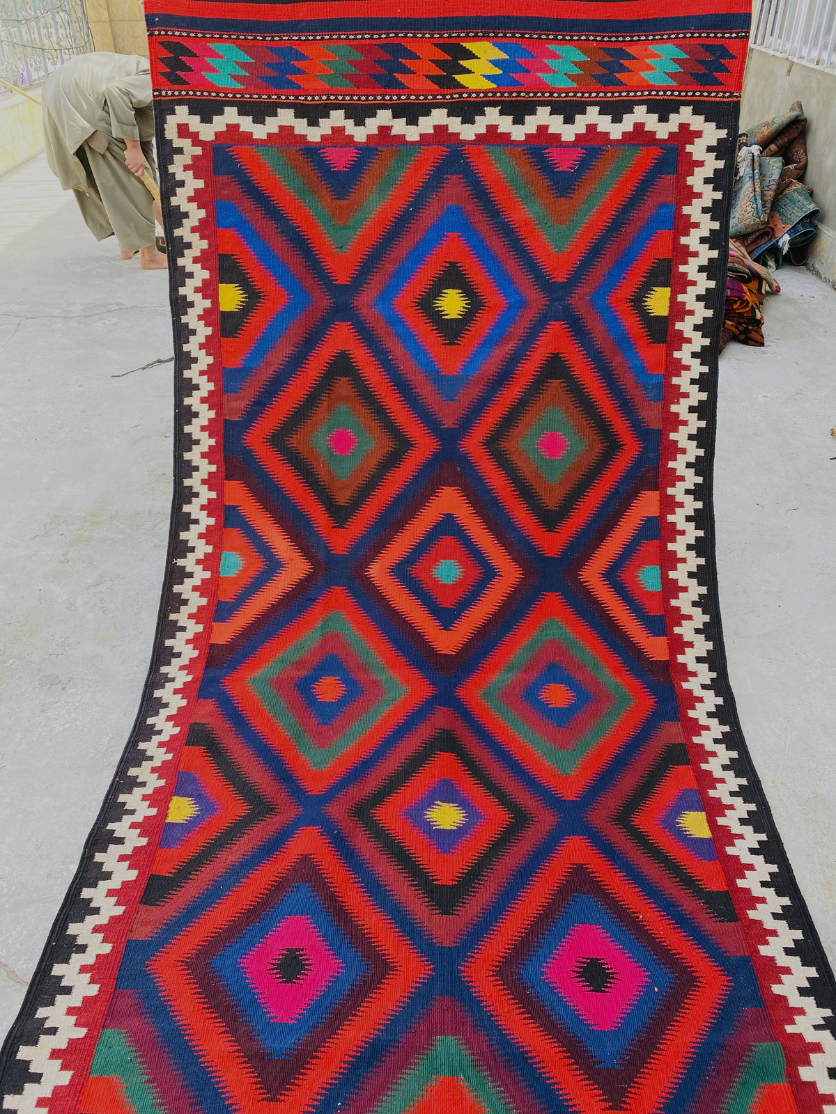 Afghani Kilim 5x12 size range tribal laid flat