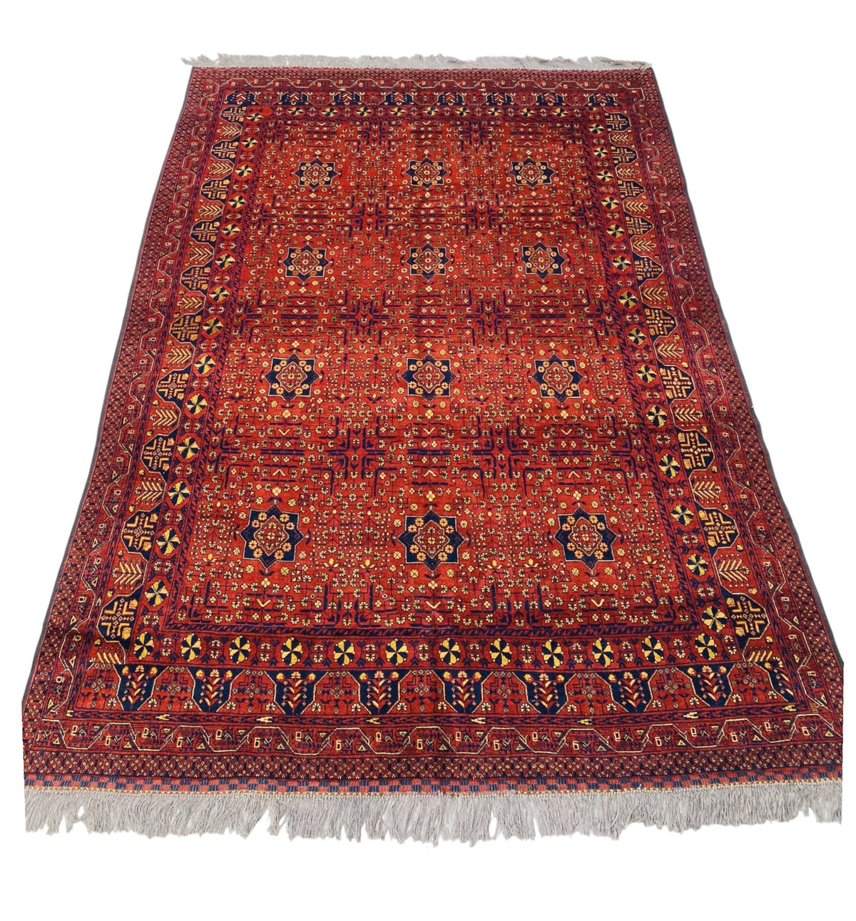 Afghan Turkmen Rug 7x9, Rust, Navy & Gold, Hand-Knotted Wool, view 2