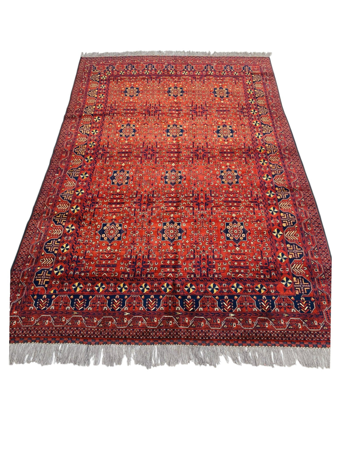 Afghan Turkmen Rug 7x9, Rust, Navy & Gold, Hand-Knotted Wool, view 3