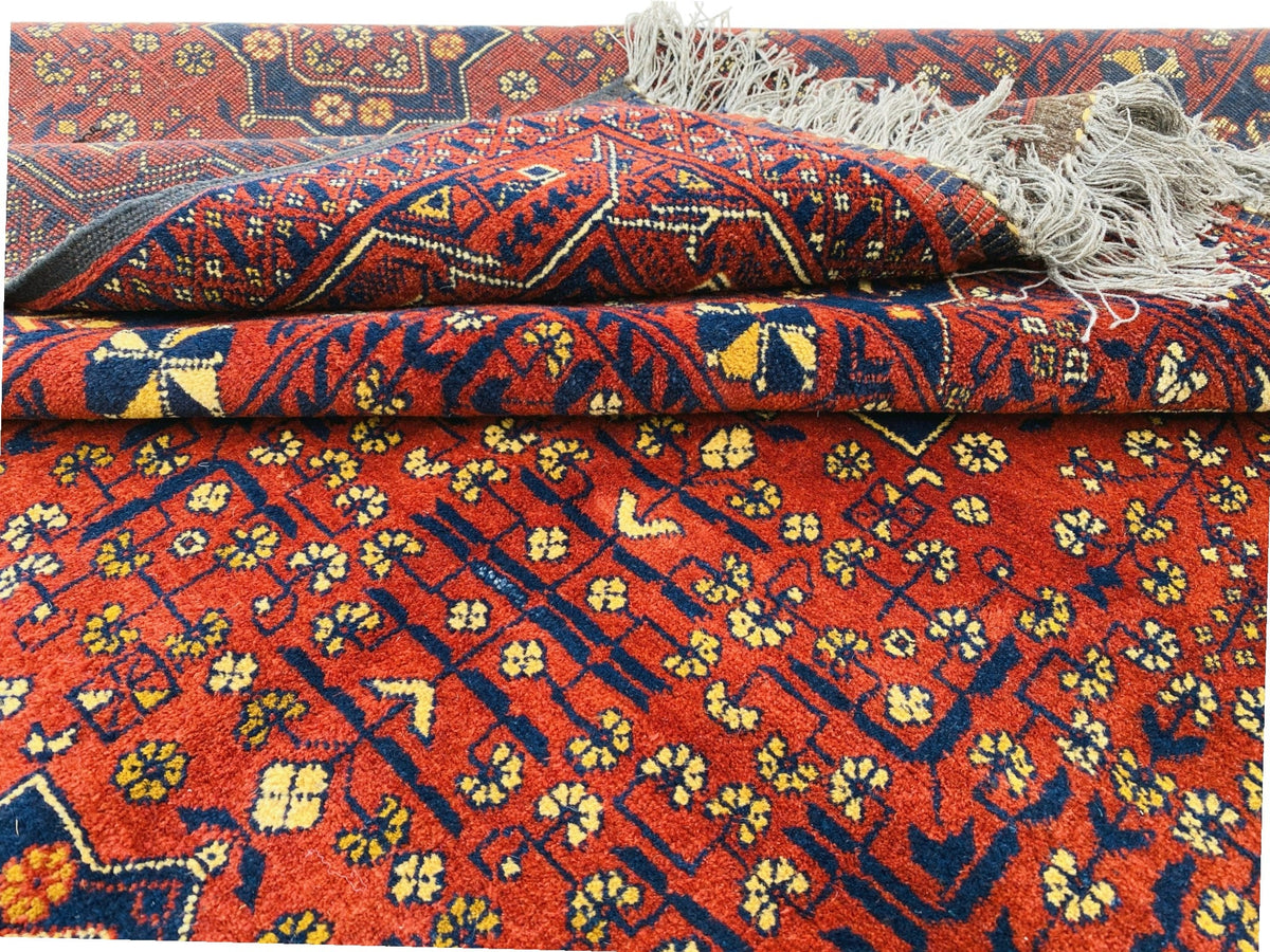 Afghan Turkmen Rug 7x9, Rust, Navy & Gold, Hand-Knotted Wool, view 5