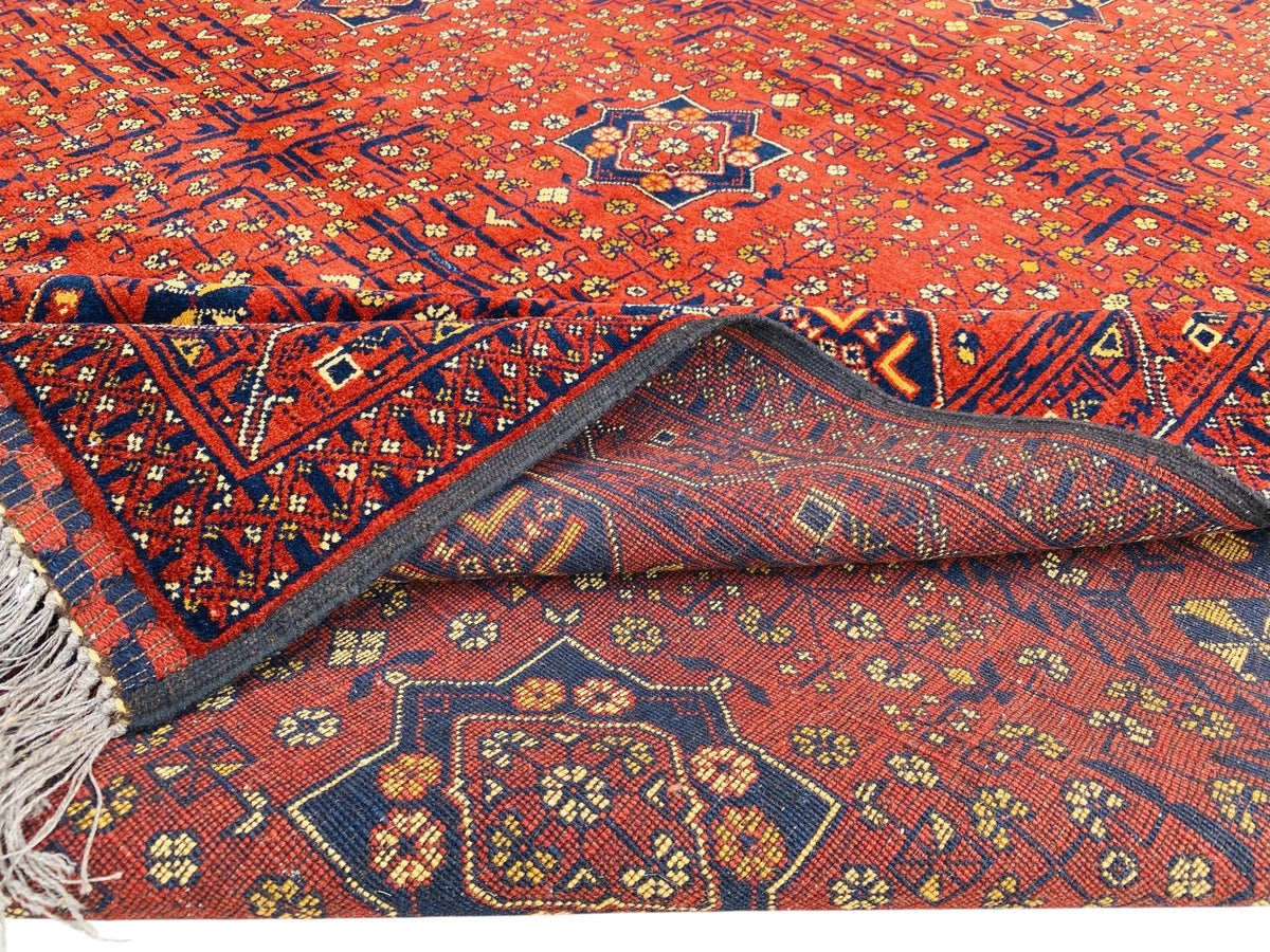 Afghan Turkmen Rug 7x9, Rust, Navy & Gold, Hand-Knotted Wool, view 6