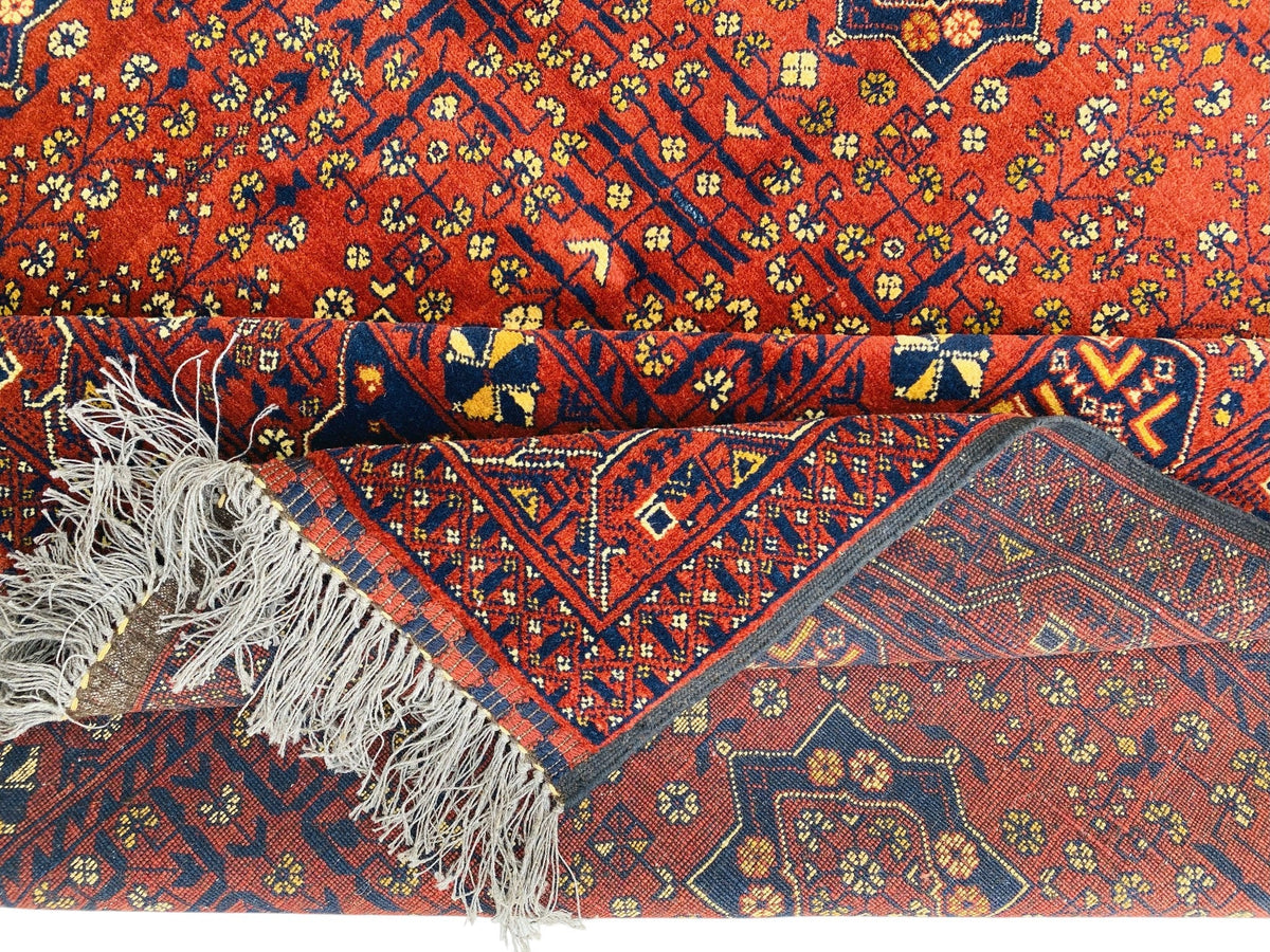 Afghan Turkmen Rug 7x9, Rust, Navy & Gold, Hand-Knotted Wool, view 7