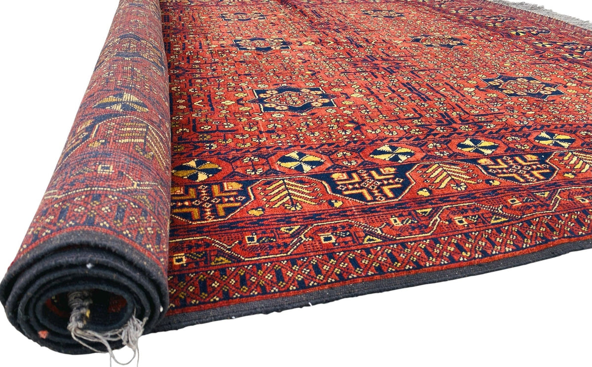 Afghan Turkmen Rug 7x9, Rust, Navy & Gold, Hand-Knotted Wool, view 8