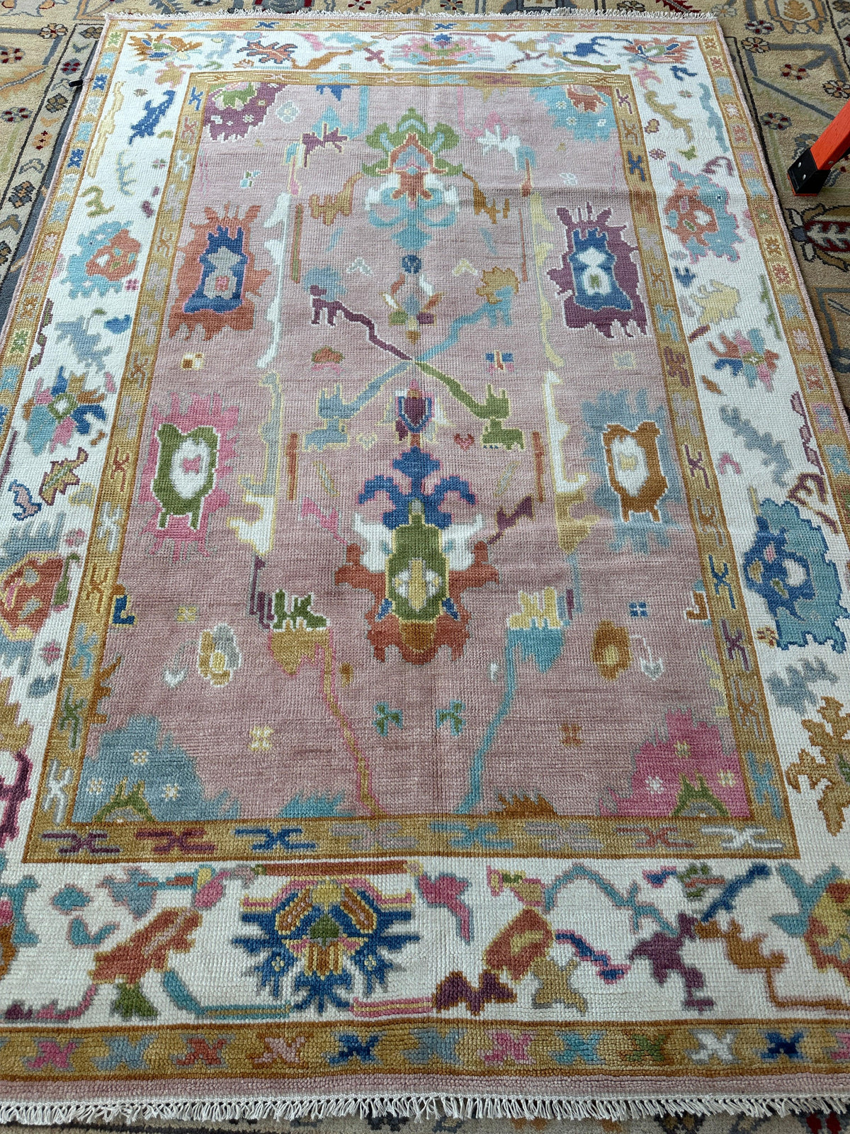 Indian Oushak Rug 6' x 9', Hand-Knotted Wool, view 3