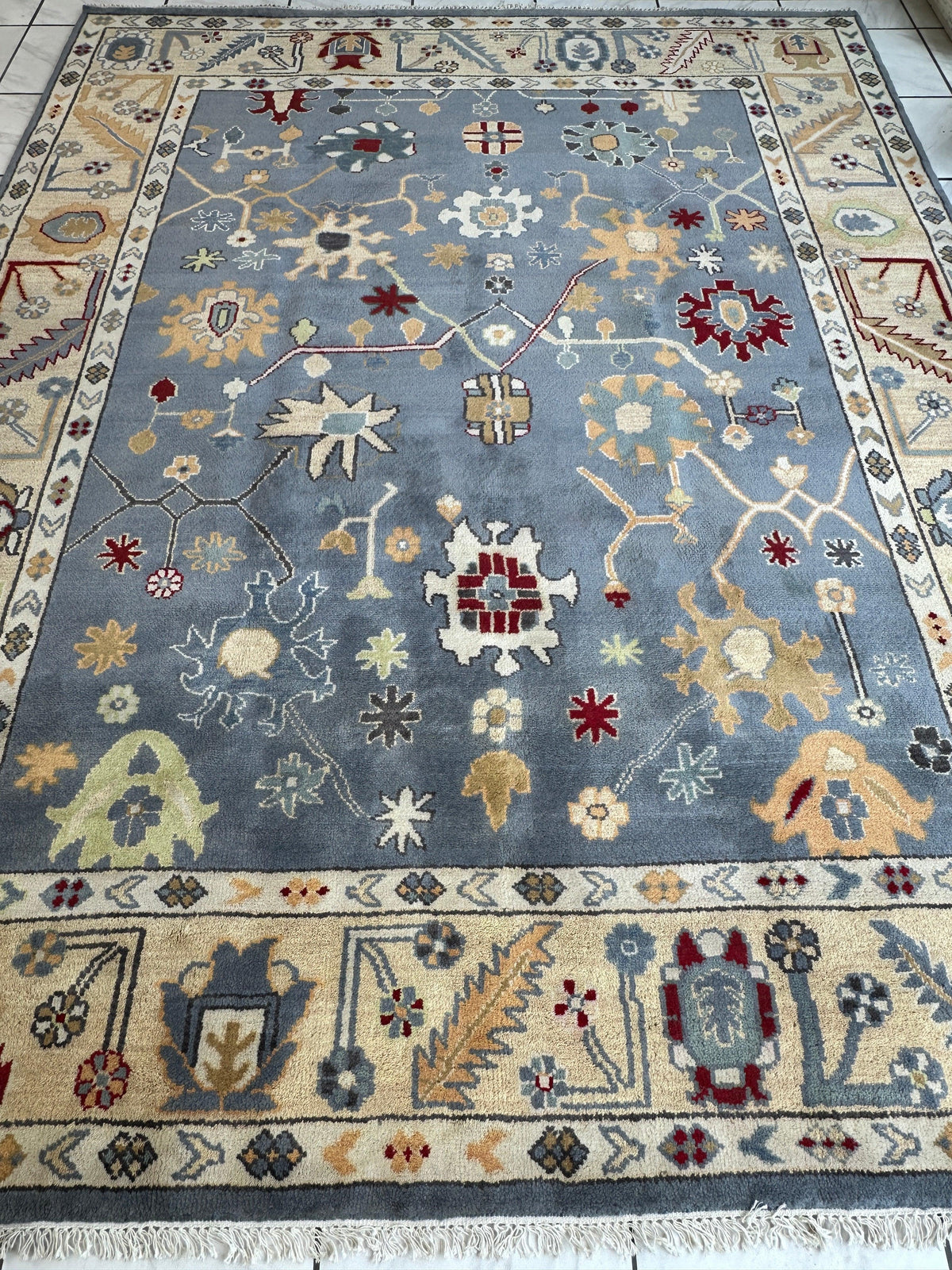 Indian Oushak Rug 9'4" x 11'10", Hand-Knotted Wool, Ivory & Beige, view 2