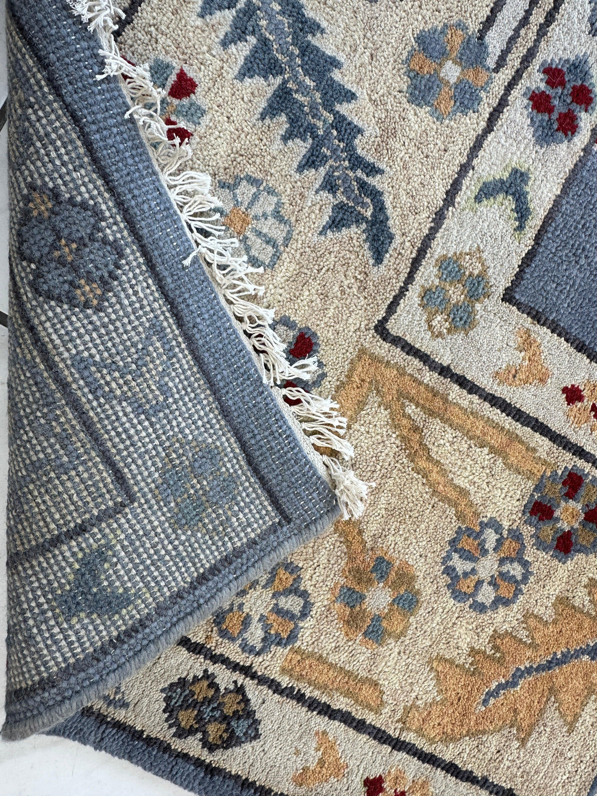 Indian Oushak Rug 9'4" x 11'10", Hand-Knotted Wool, Ivory & Beige, view 5