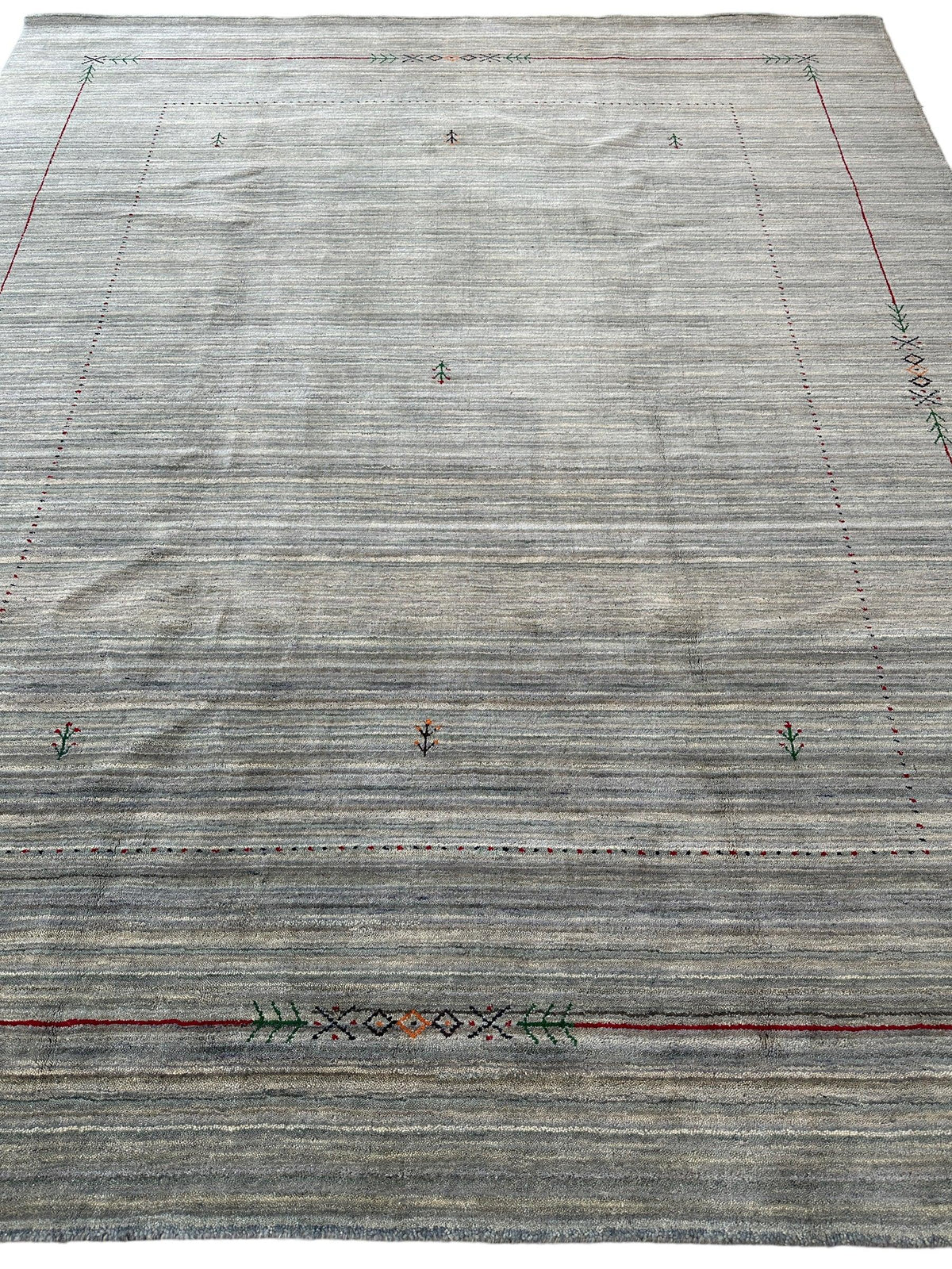 Indian Gabbeh Rug 8x10, Gray, Beige & Ivory, Hand-Loomed Wool & Bamboo Silk, view 3