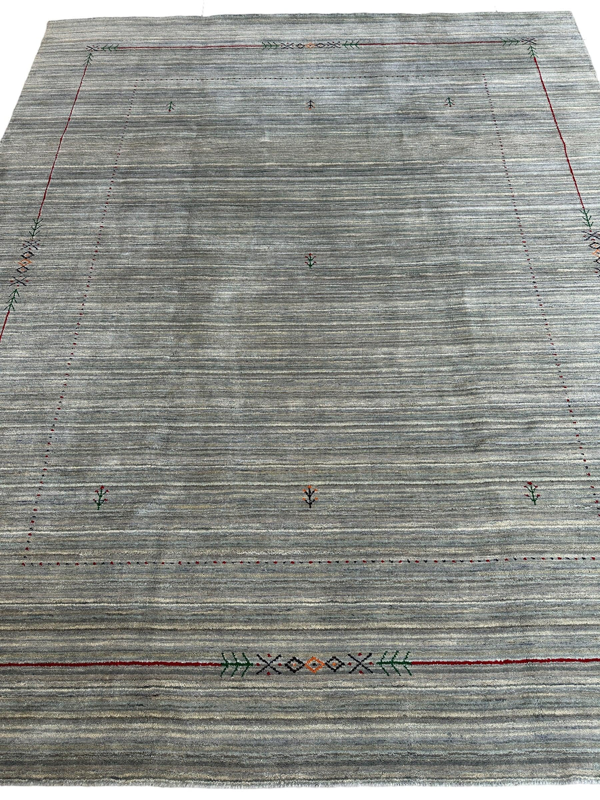 Indian Gabbeh Rug 8x10, Gray, Beige & Ivory, Hand-Loomed Wool & Bamboo Silk