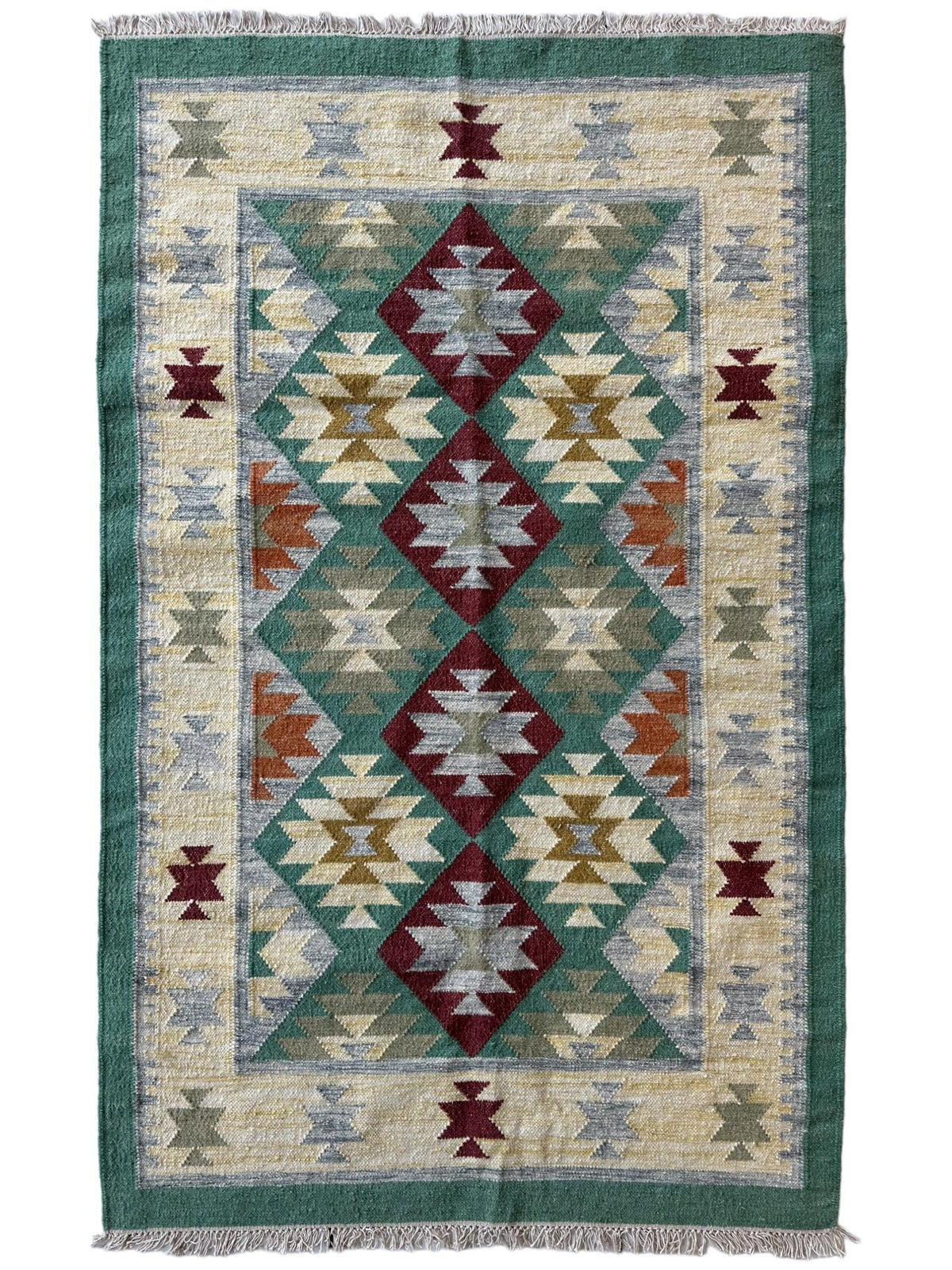 Indo-Turkish Kilim 4' x 6'4", Hand-Woven, Cream