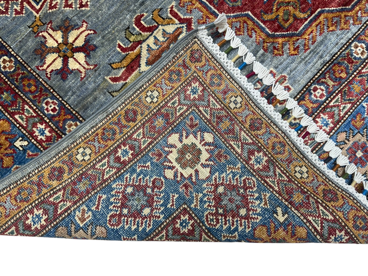 Afghan Kazak Rug 5'10" x 8', Hand-Knotted Wool, Blue, view 3