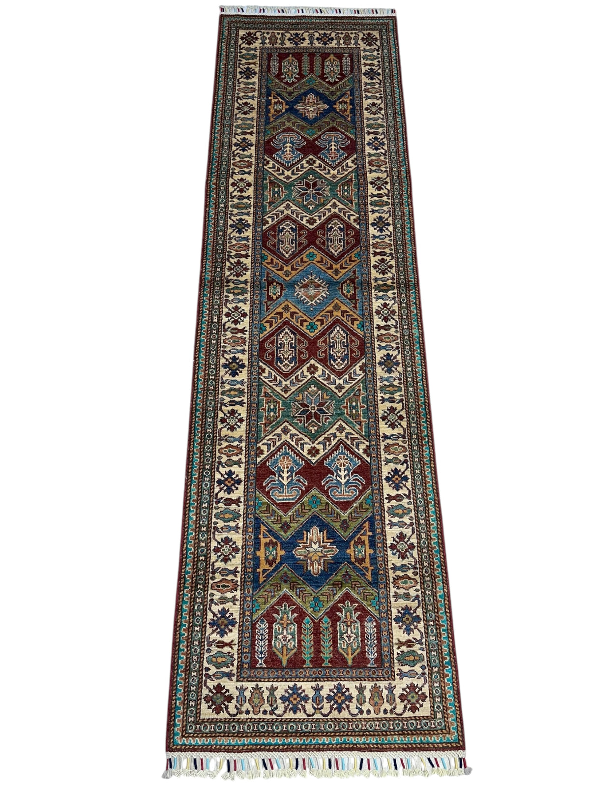 Afghan Kashi Runner 2'9" x 9'9", Hand-Knotted Wool, Red, view 2