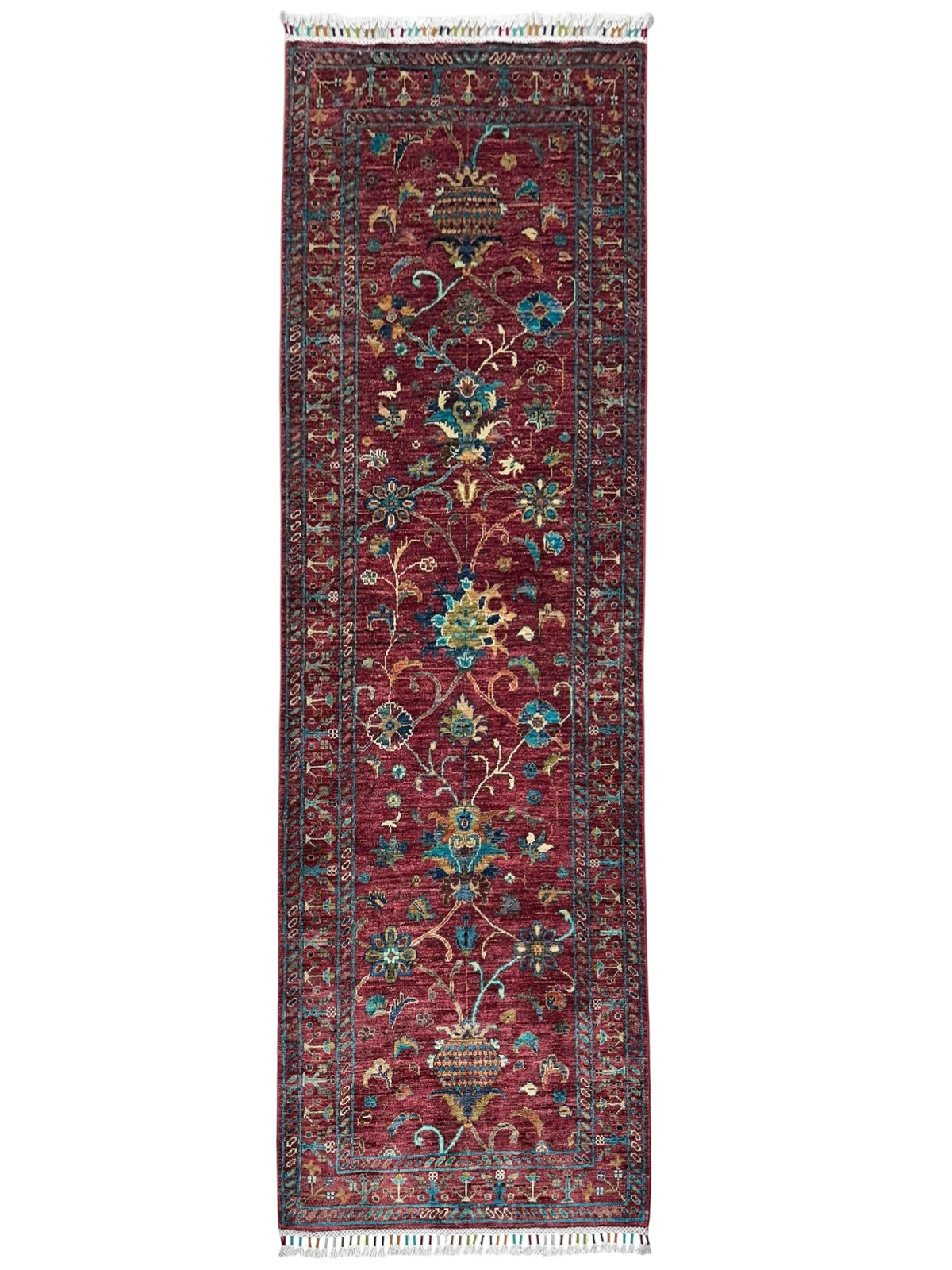 Afghan Chobi Sultani Runner 2'8" x 7'6", Hand-Knotted Ghazni Wool, Red