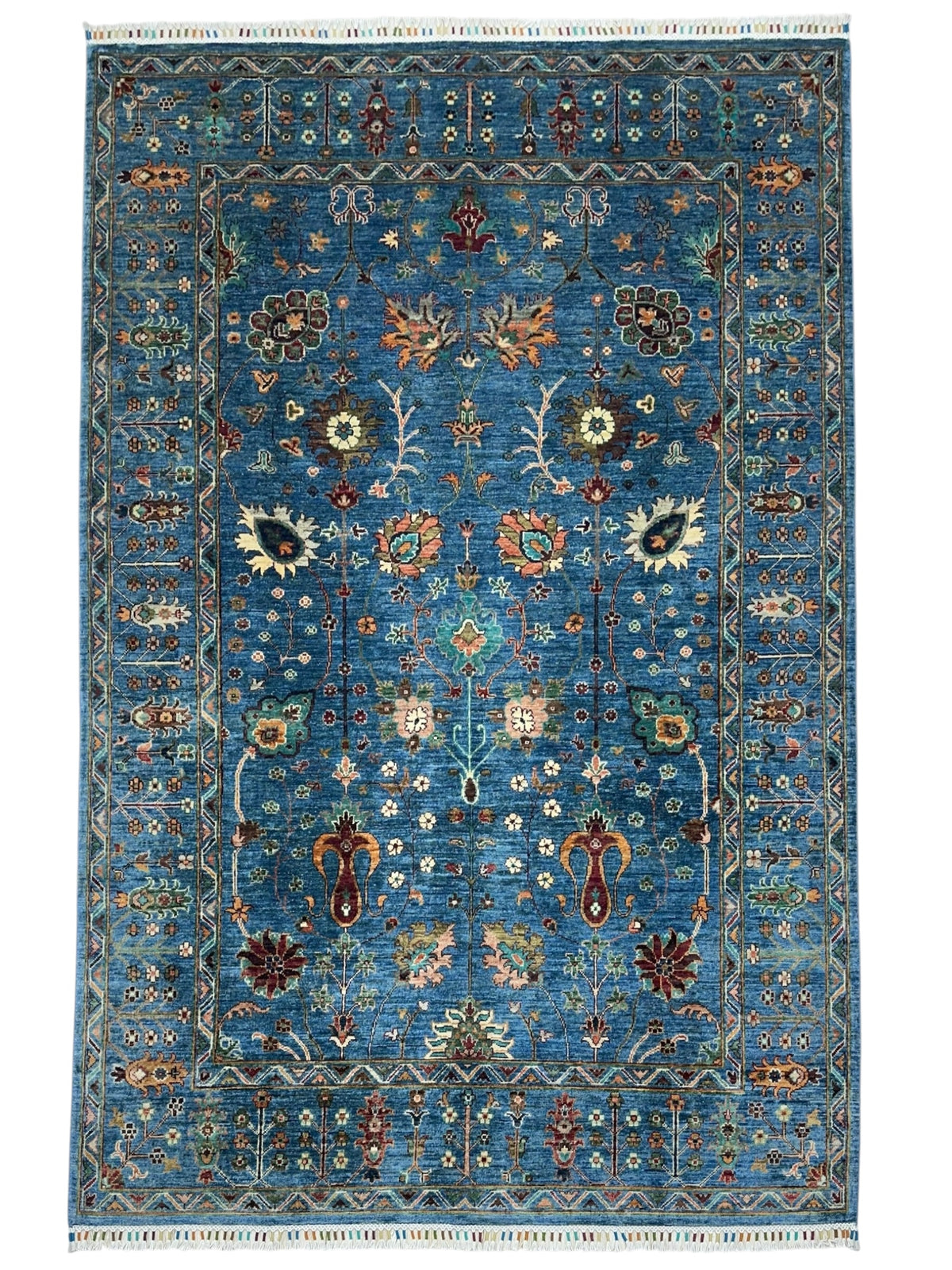 Afghan Chobi Sultani Rug 5'9" x 8'2", Hand-Knotted Ghazni Wool, Blue