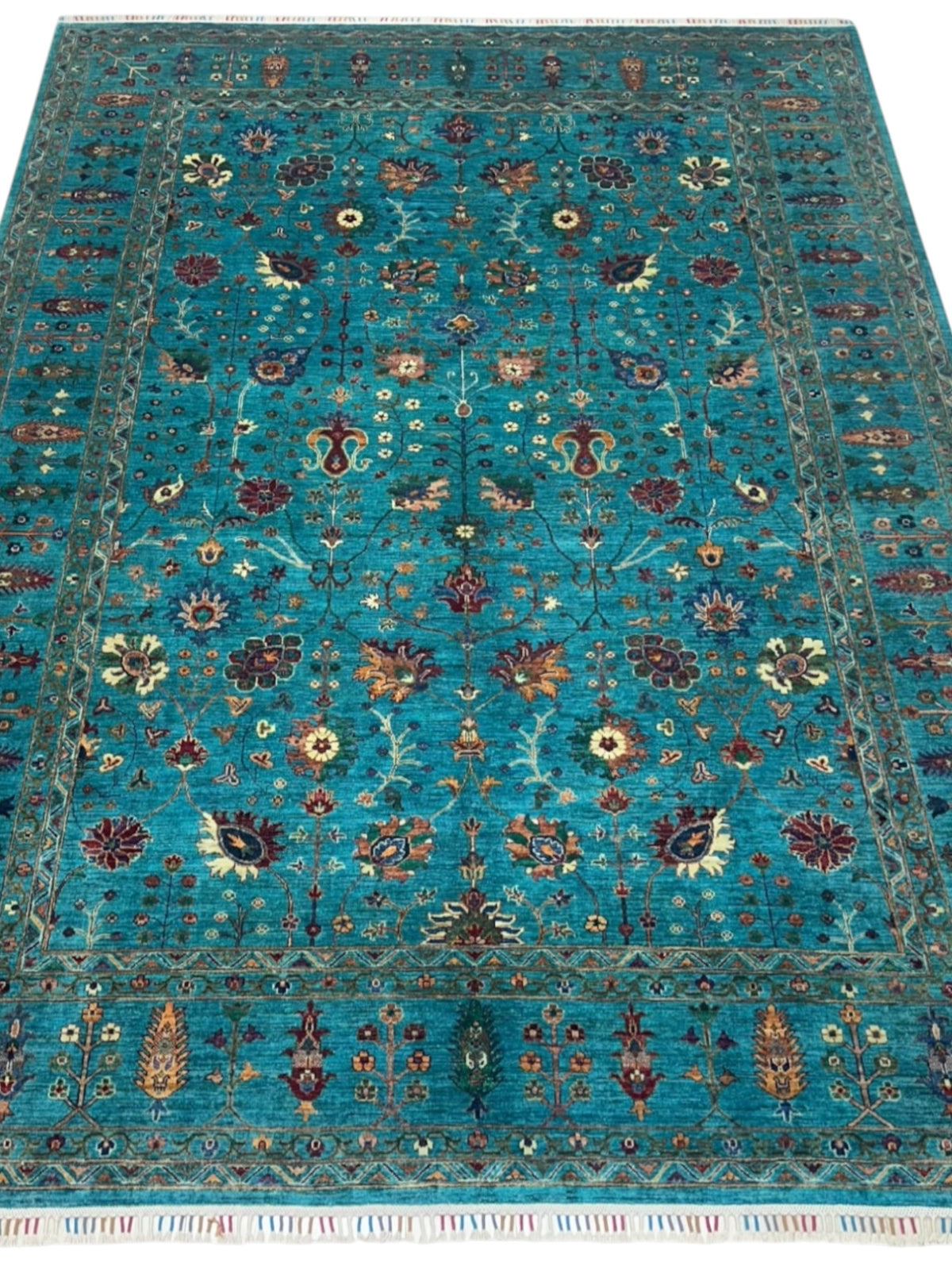 Afghan Chobi Sultani Rug 8'11" x 12'2", Hand-Knotted Wool, Turquoise, view 2