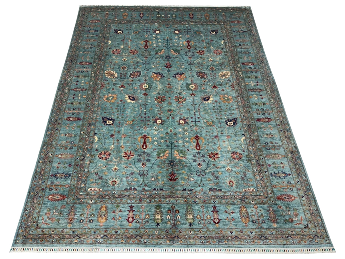 Afghan Chobi Sultani Rug 9'11" x 13'1", Hand-Knotted Ghazni Wool, Blue, view 2
