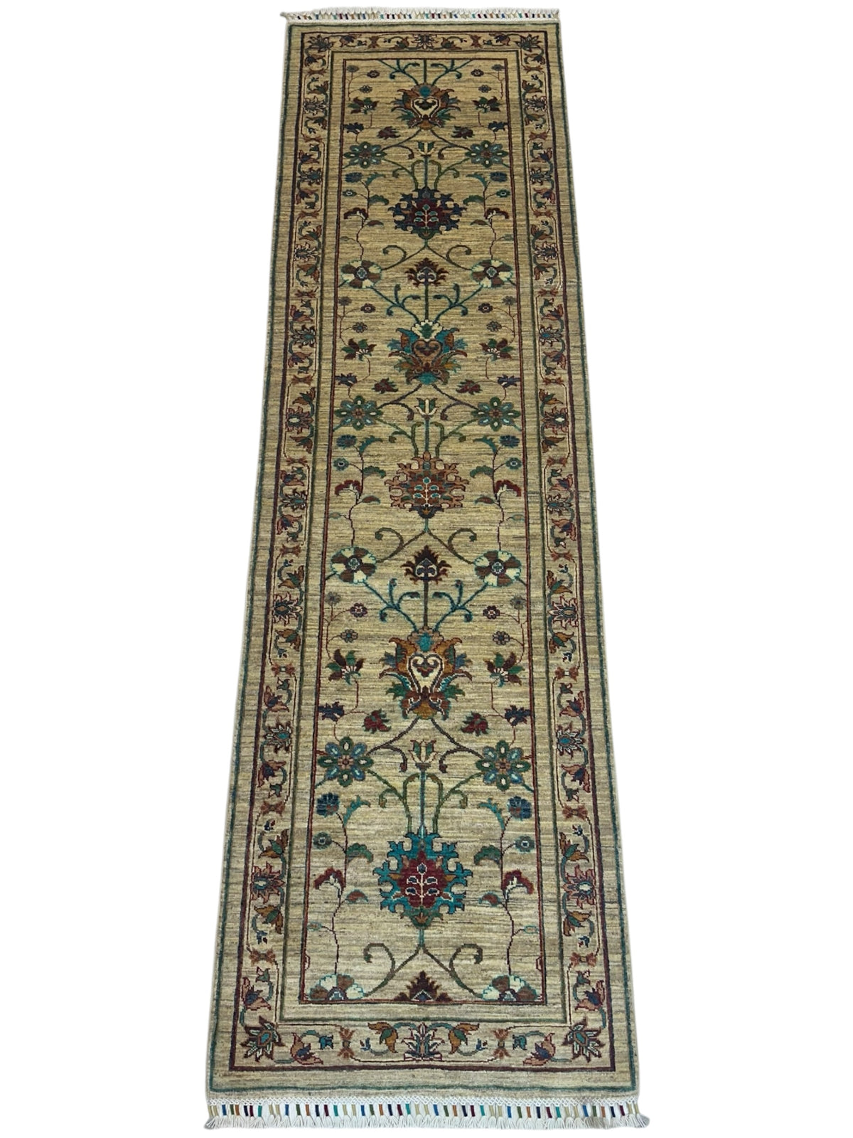 Afghan Chobi Sultani Runner 2'9" x 9'5", Hand-Knotted Wool, Cream, view 2