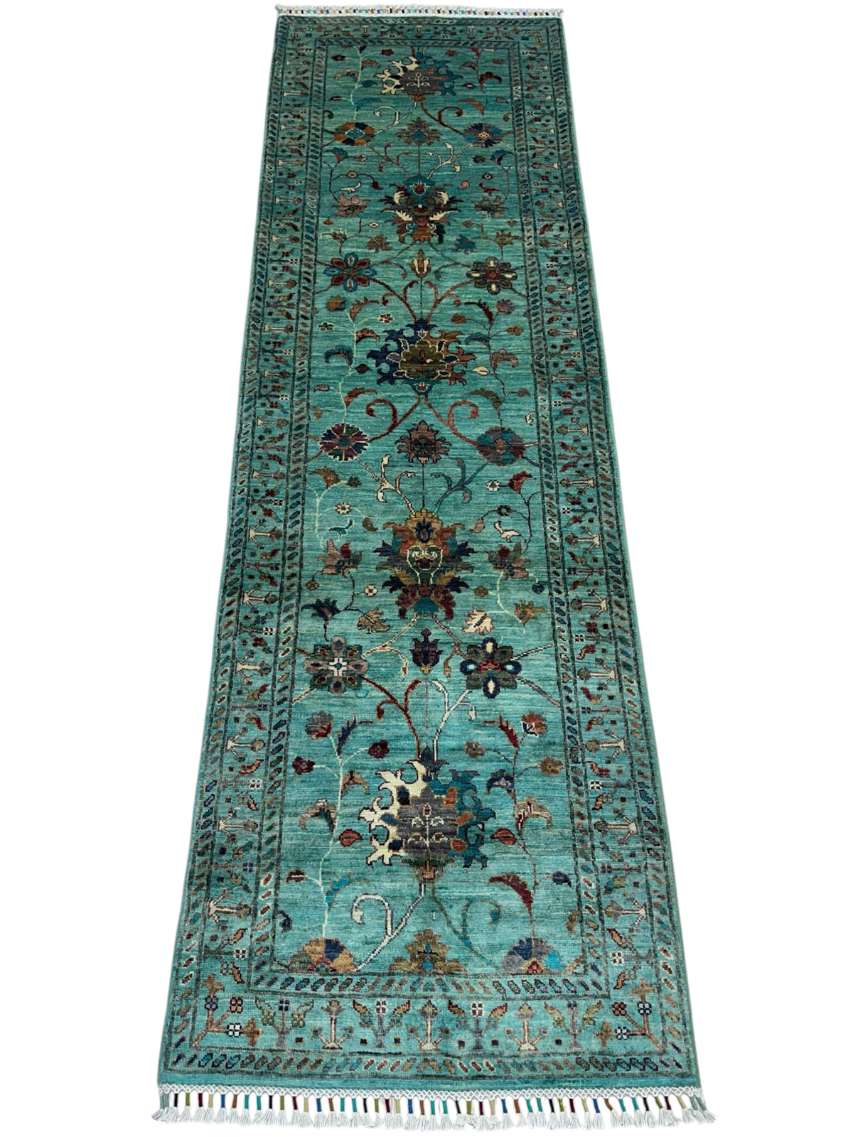 Afghan Chobi Sultani Runner 2'9" x 7'9", Hand-Knotted Wool, Green, view 2