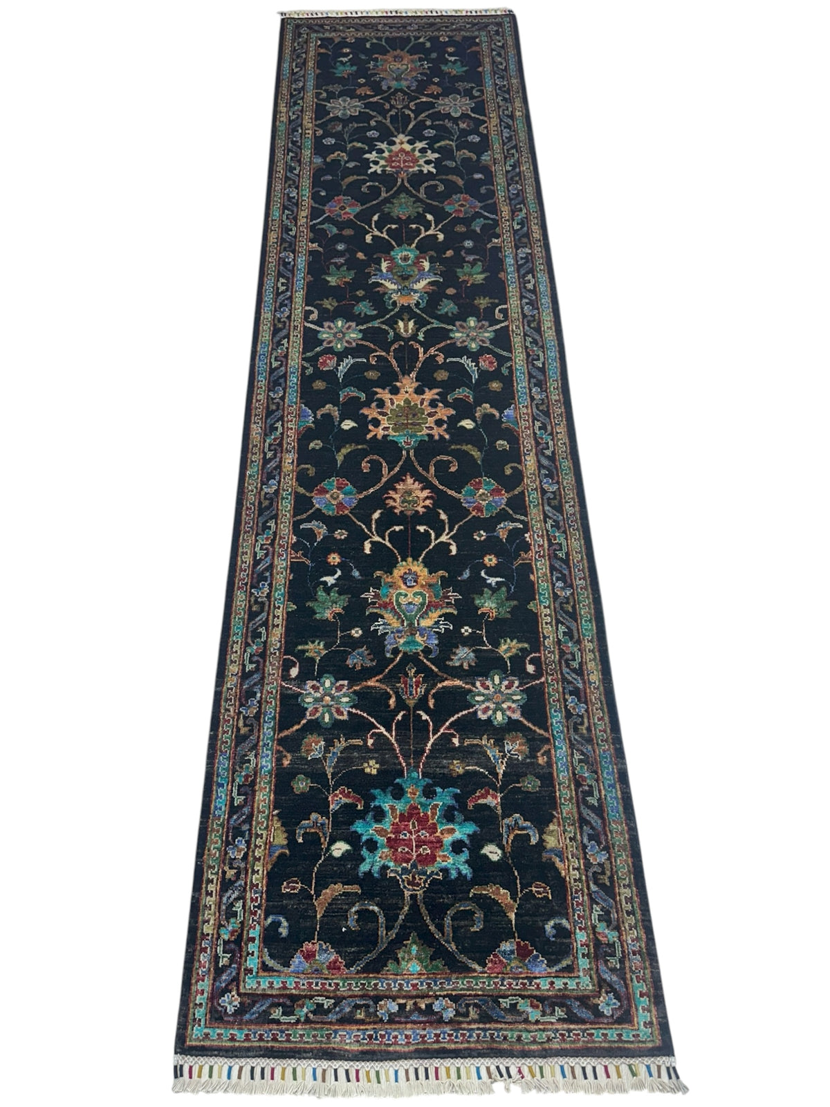 Afghan Chobi Sultani Runner 2'8" x 10'1", Hand-Knotted Wool, Black, view 2