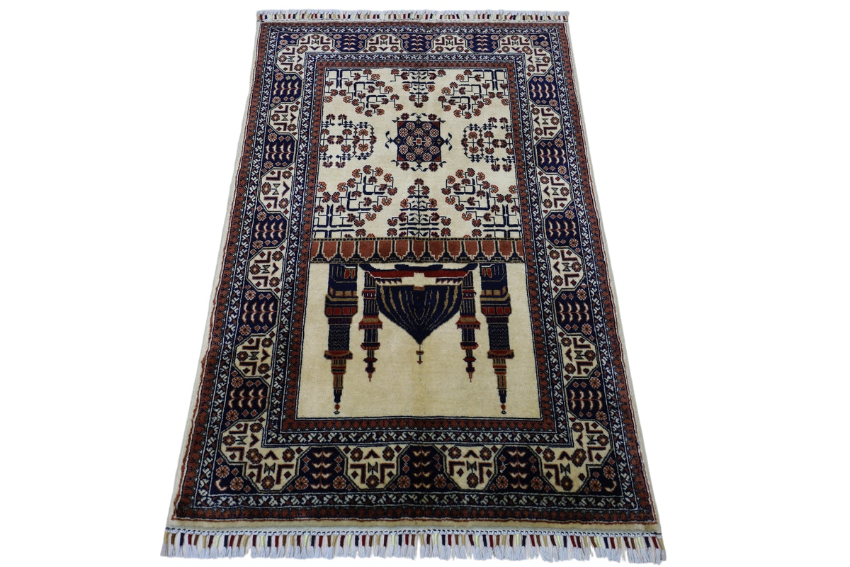 Afghani Prayer Rug 3x5 size range mihrab laid flat